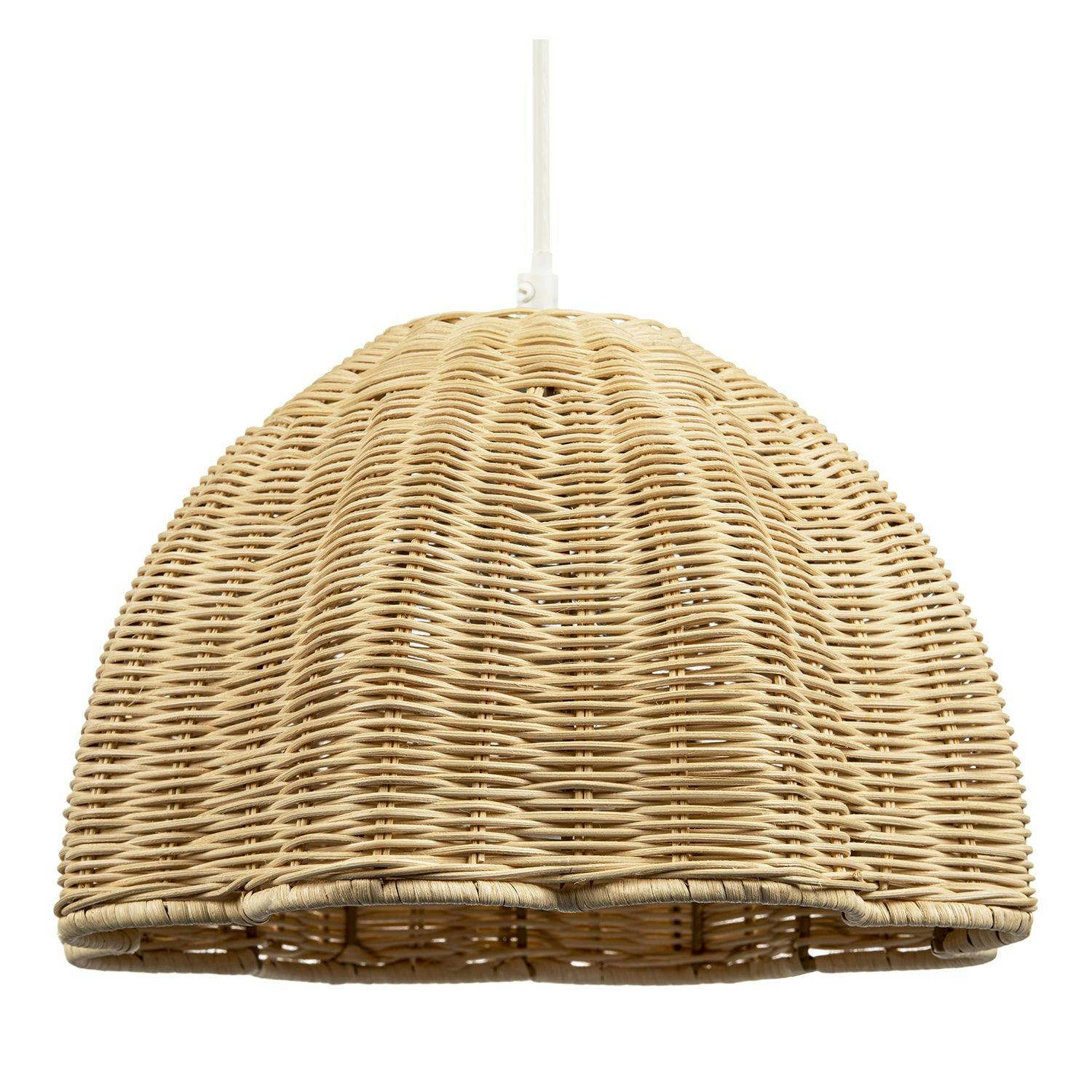 Happy Homewares Light Intricately Woven Rattan Pendant Shade With Scalloped Lower Edge