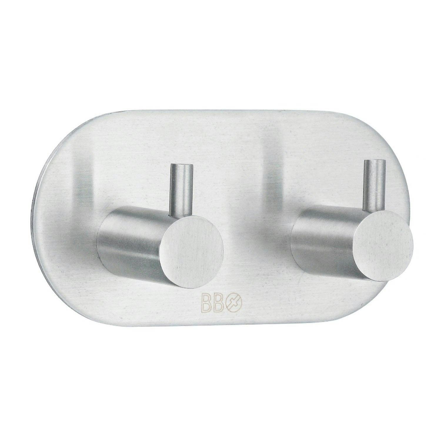 Rackhams Brushed Stainless Steel Double Towel Hook (96 X 48Mm) Self Adhesive Bathroom Wall Mounted