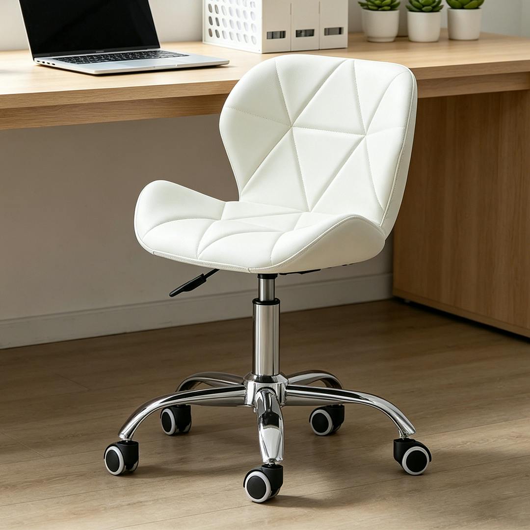 Havendro White Adjustable Lift Leather Office Chair 360° Swivel Computer Desk Chair - Pu+Metal