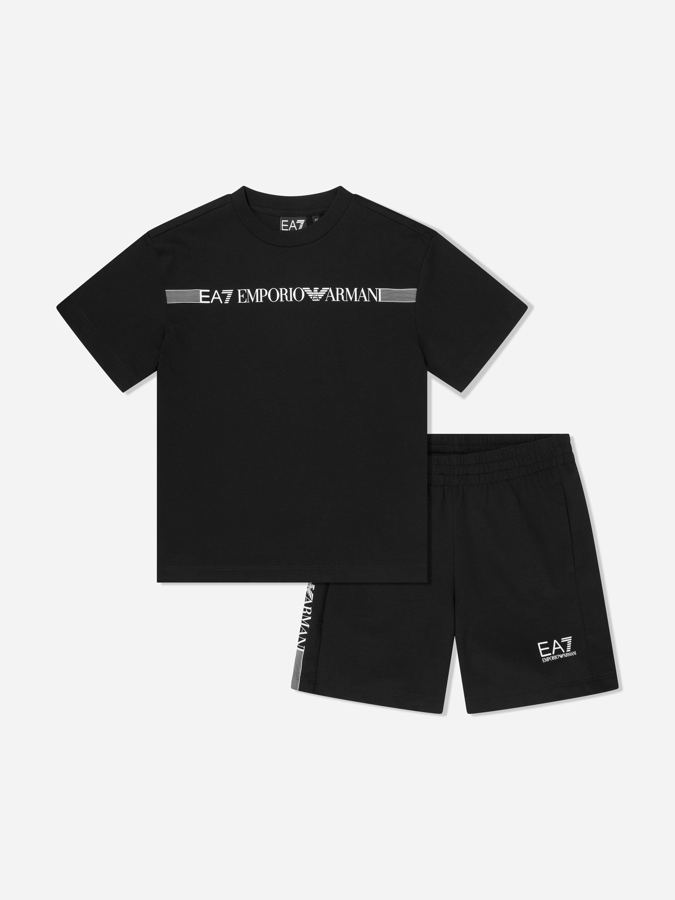 Ea7 Emporio Armani Boys Black Train Logo Short Set In - 8 Yrs