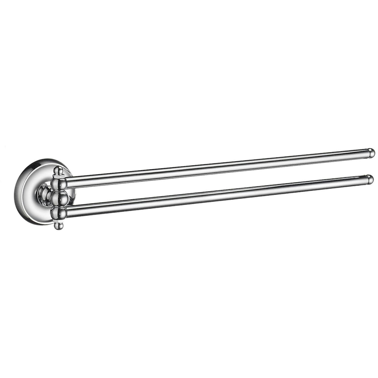 Rackhams Polished Chrome Swing Arm Double Towel Rail 44Cm/17.3" Wall Mounted With Concealed Screws Bathroom Towel Holder
