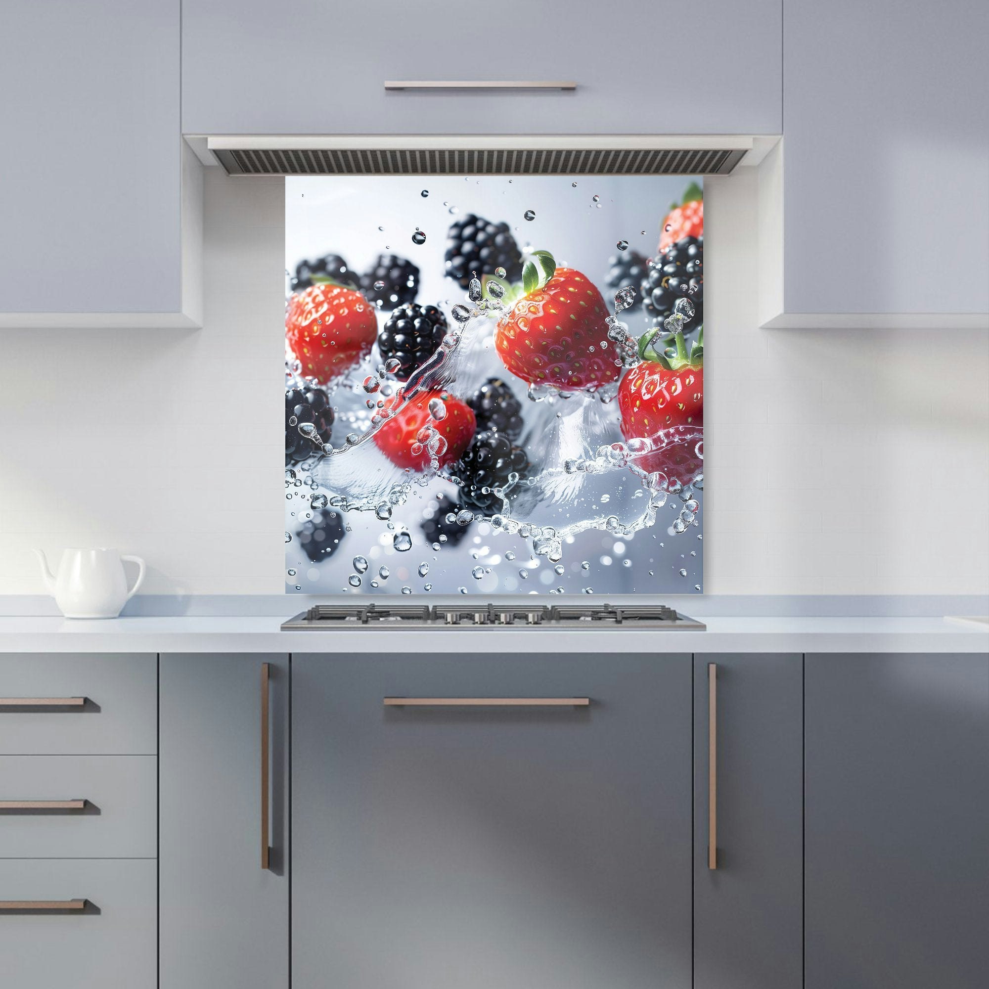 Warren Reed - Designer Splash Of Freshness: Berries In Water Kitchen Splashback - W600mm X H600mm