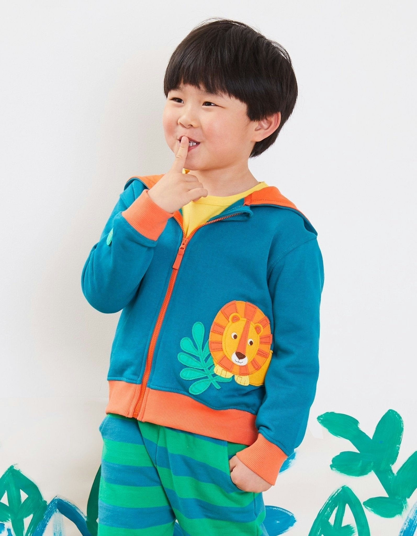 Toby Tiger Green Organic Lion Applique Hoodie - 12-18M 86Cm