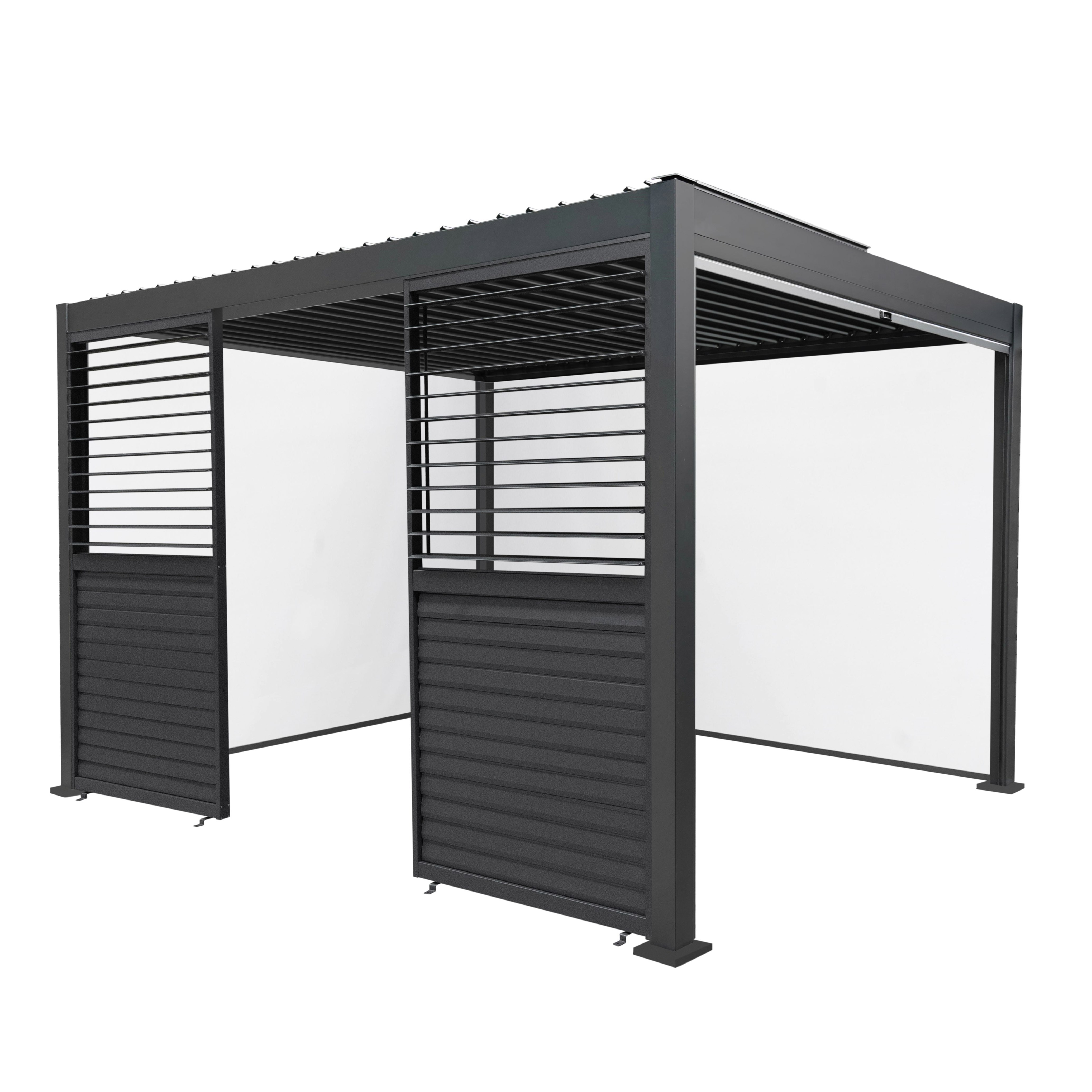 Rackhams Anthracite/White Aluminium Pergola With Blinds & 2 Shutter Panels - 3M X 4M