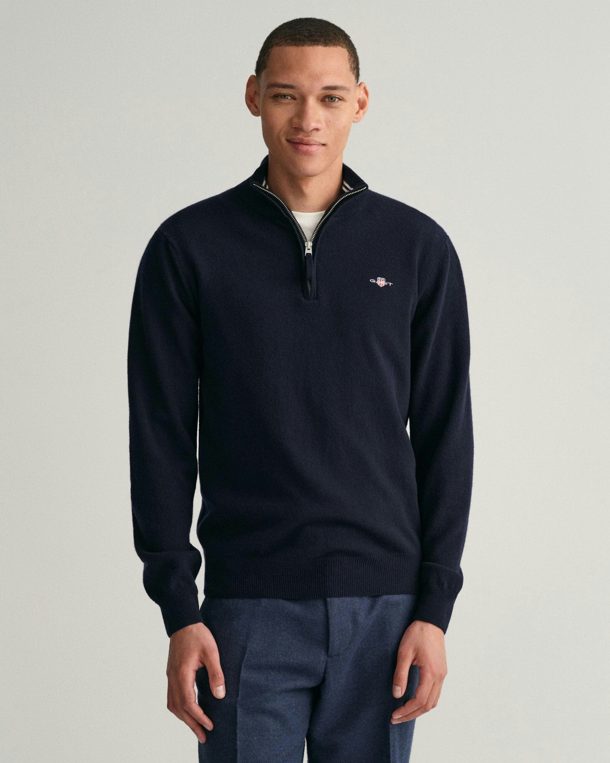 Gant Men's Superfine Lambswool Half Zip Cardigan - 410 Marine - 410 Marine - Xxl