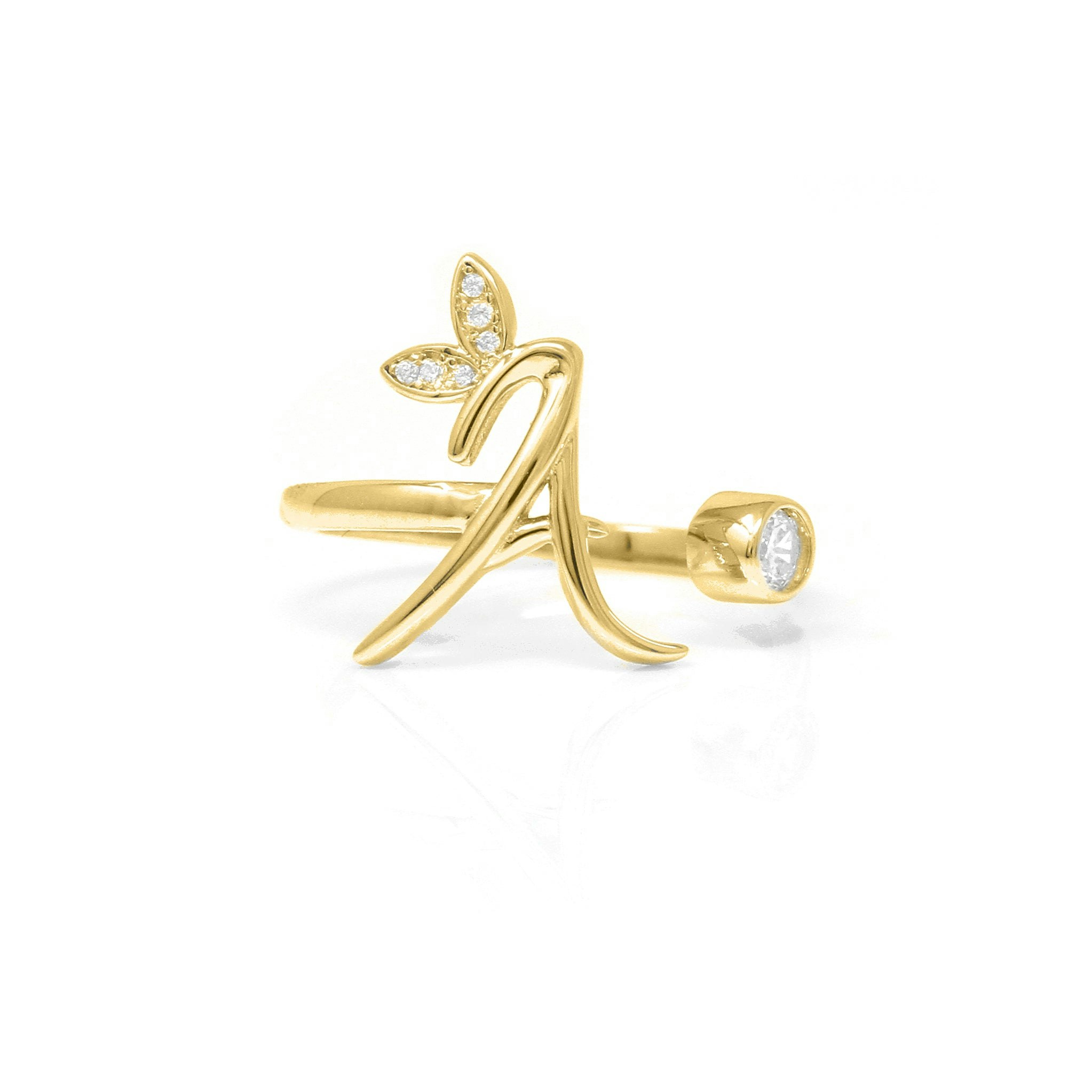 Say It With Yellow/Gold Adjustable Winged Initial Ring - Plated - A