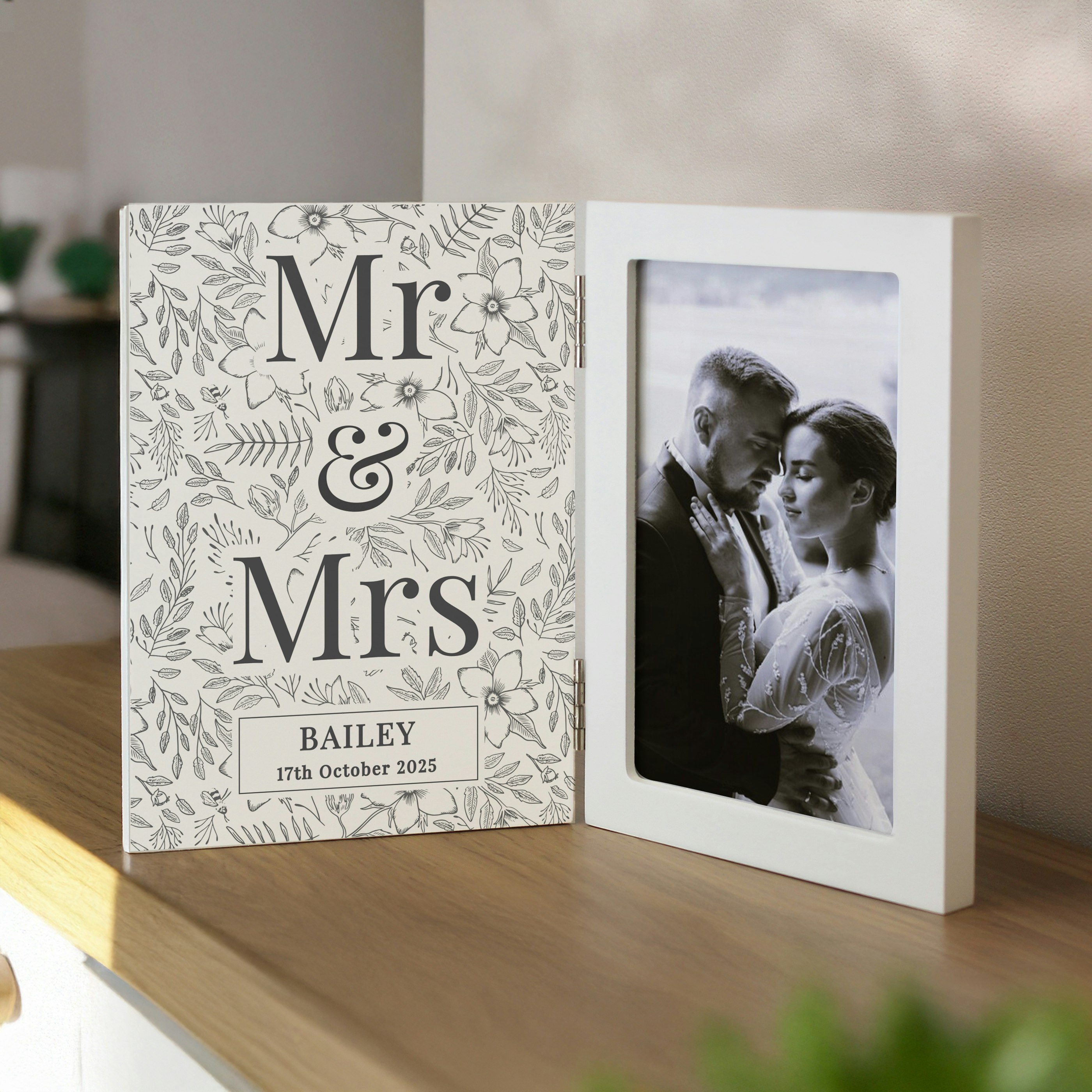 Rackhams White Personalised Wedding Wooden Hinged 6X4 Photo Frame - Wood - 4X6