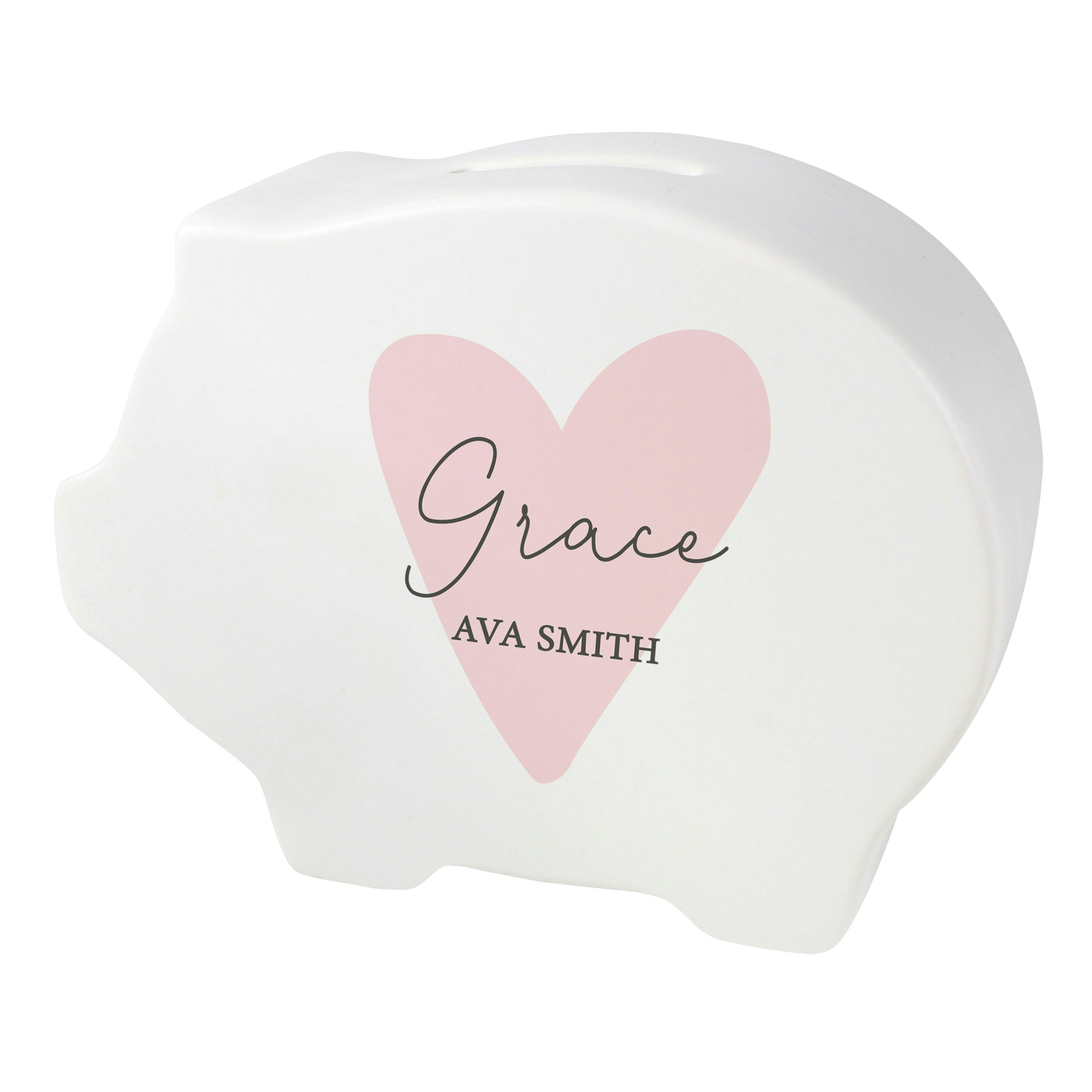 Rackhams Pink Personalised Heart Piggy Bank
