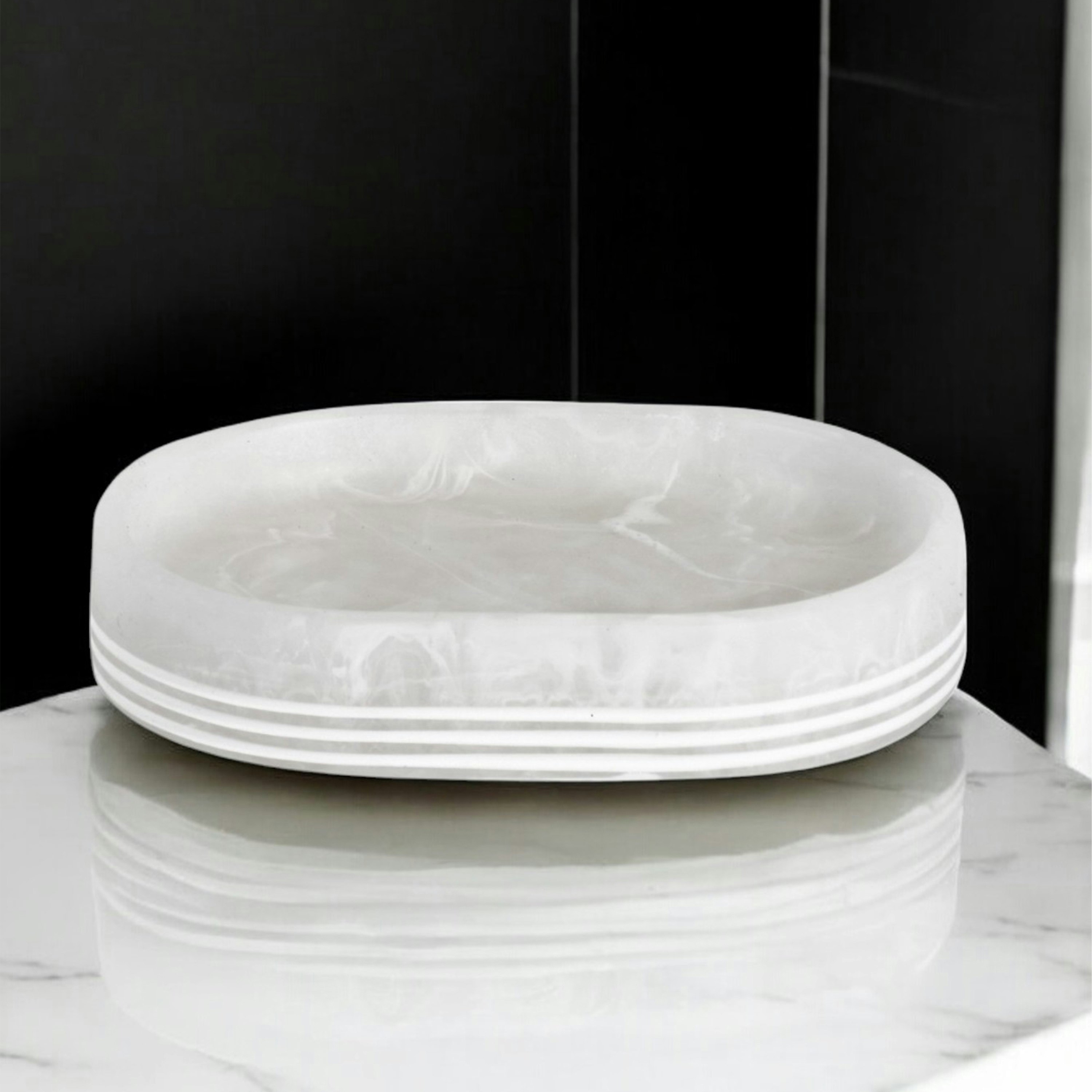 Showerdrape Onyx/White Bianco Frost Striped Soap Dish