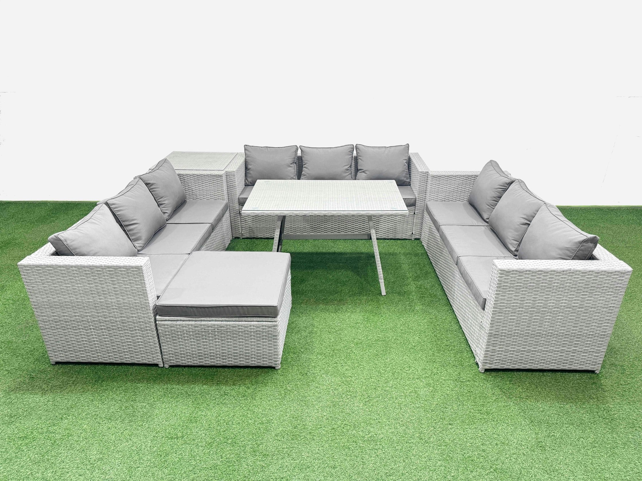 Fimous Light/Grey 10 Seat Outdoor Patio Pe Rattan Garden Furniture With Cushions 3 Seater Sofa Side Table Big Stool