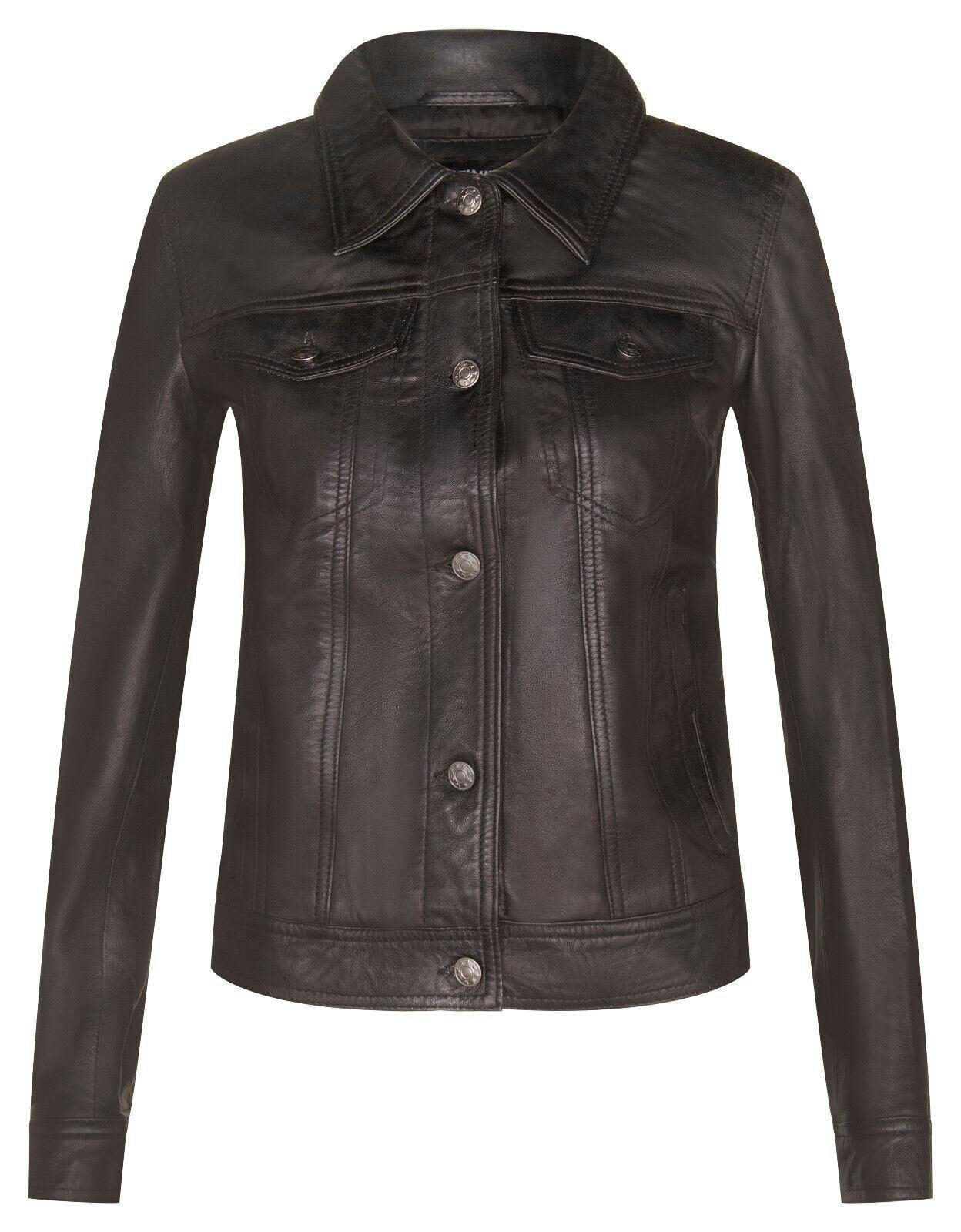 Infinity Leather Women's Black Leather Trucker Jeans Jacket-Anderlecht In Size 8 - Image 2