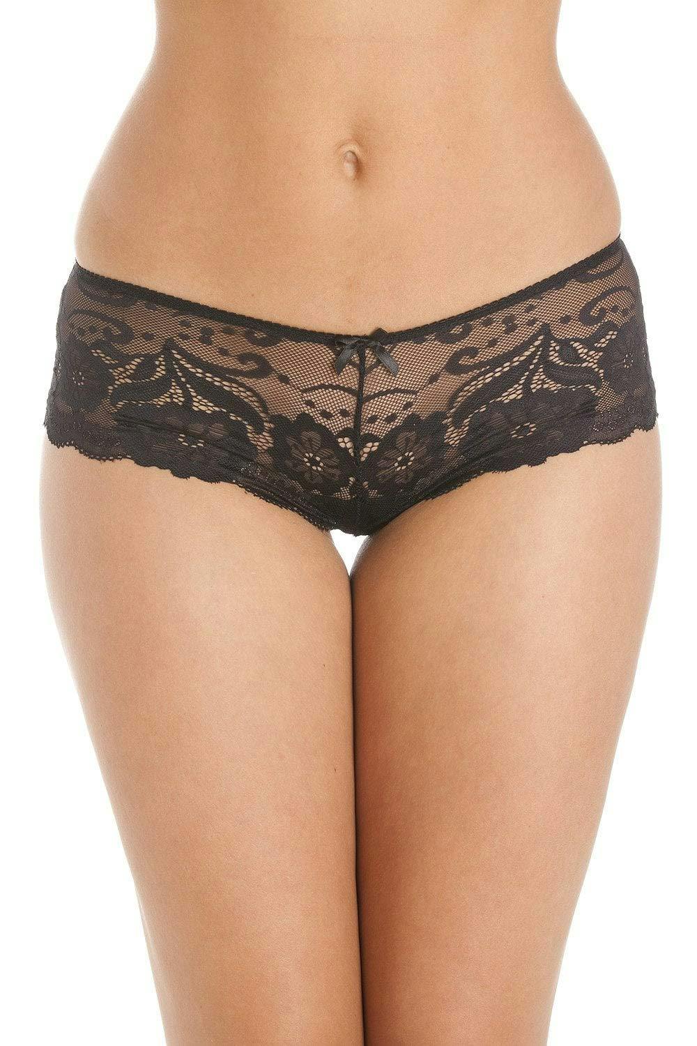 Camille Women's Black 2 Pack Floral Lace Boxershort - 16