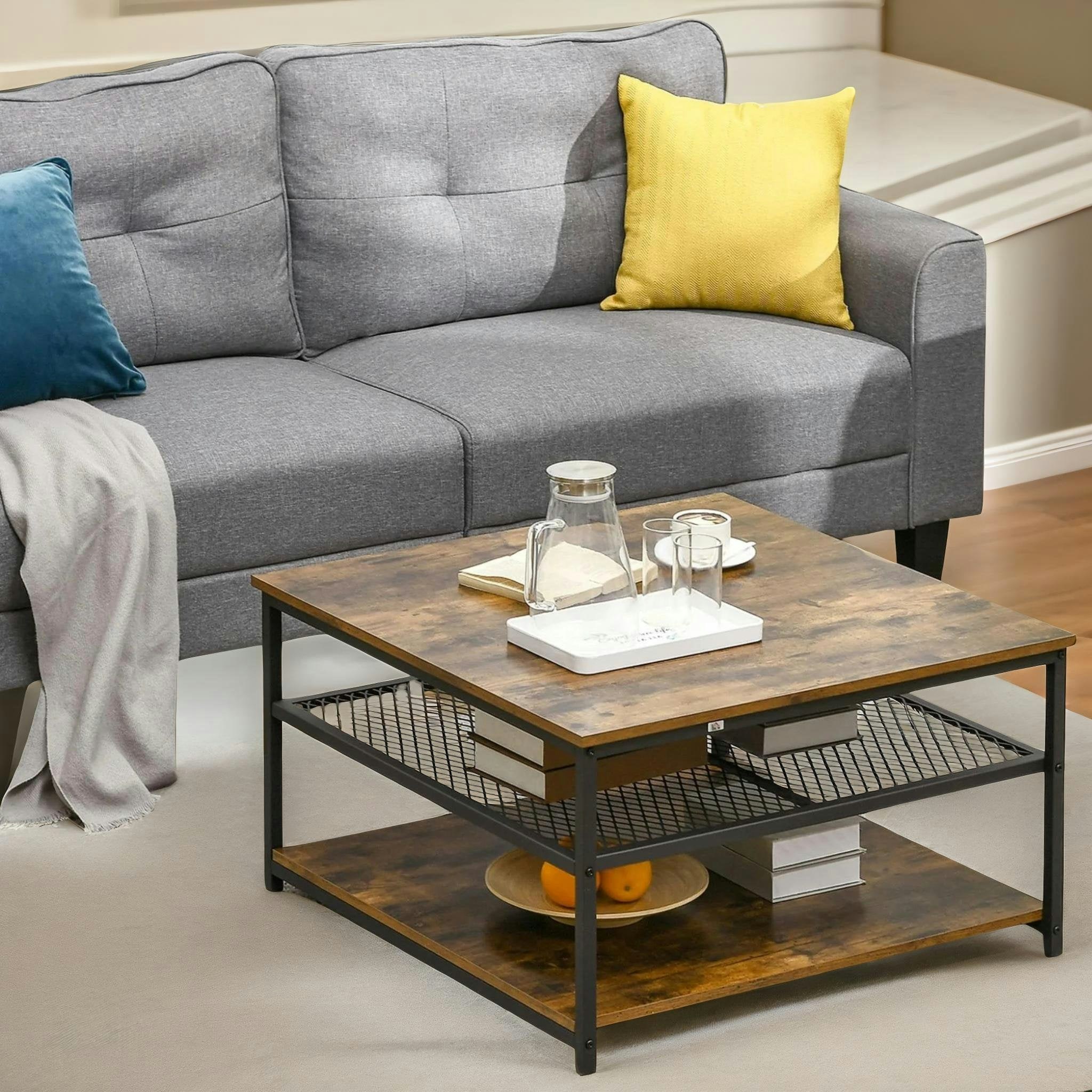 Rafaelo Mobilia Brown/Black 3 Tier Industrial Coffee Table