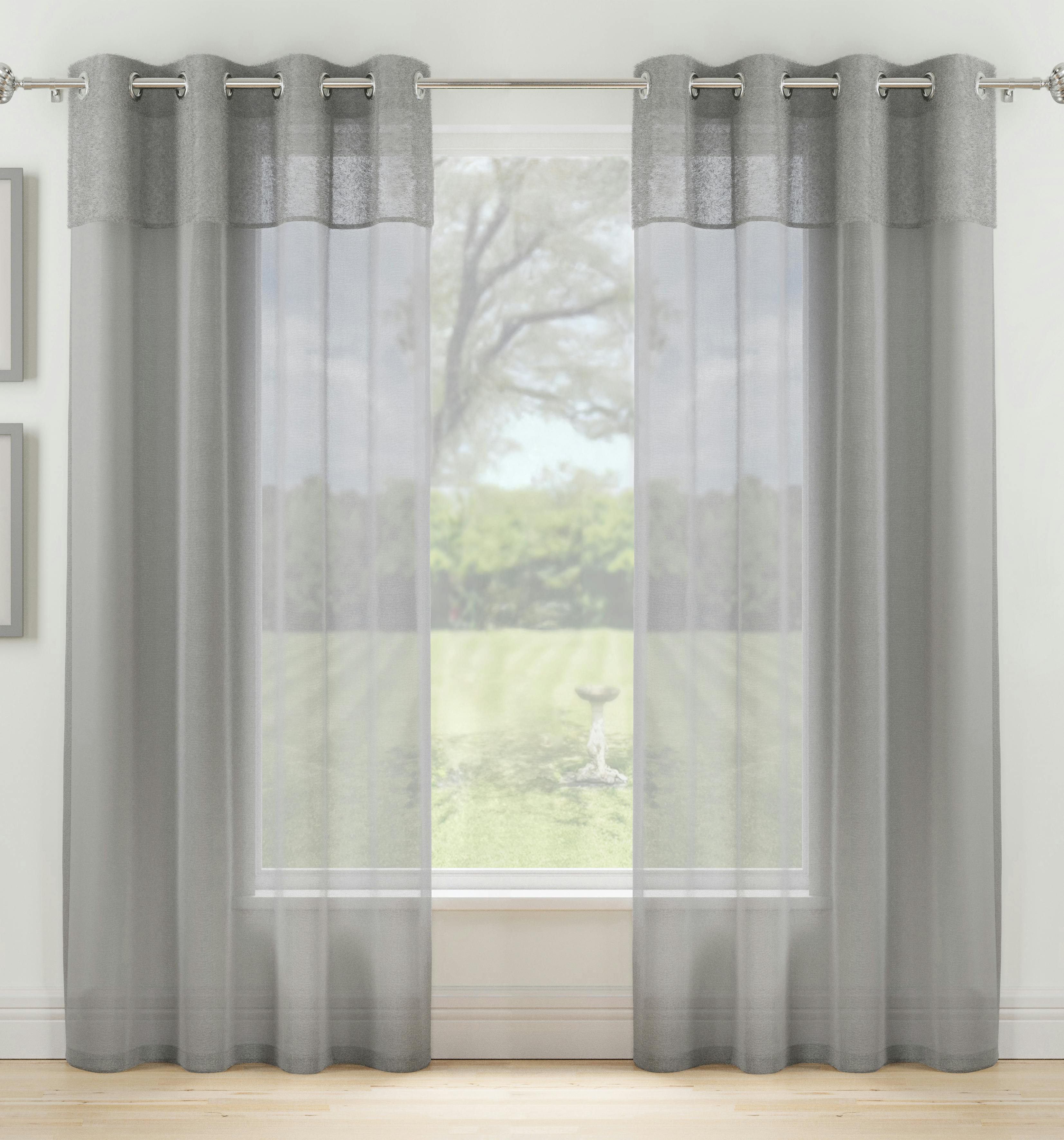 Rackhams Grey Textured Fabric Header Voile Panels Pair With Eyelet Header - 55" (140Cm) Width X 54" (137Cm) Drop