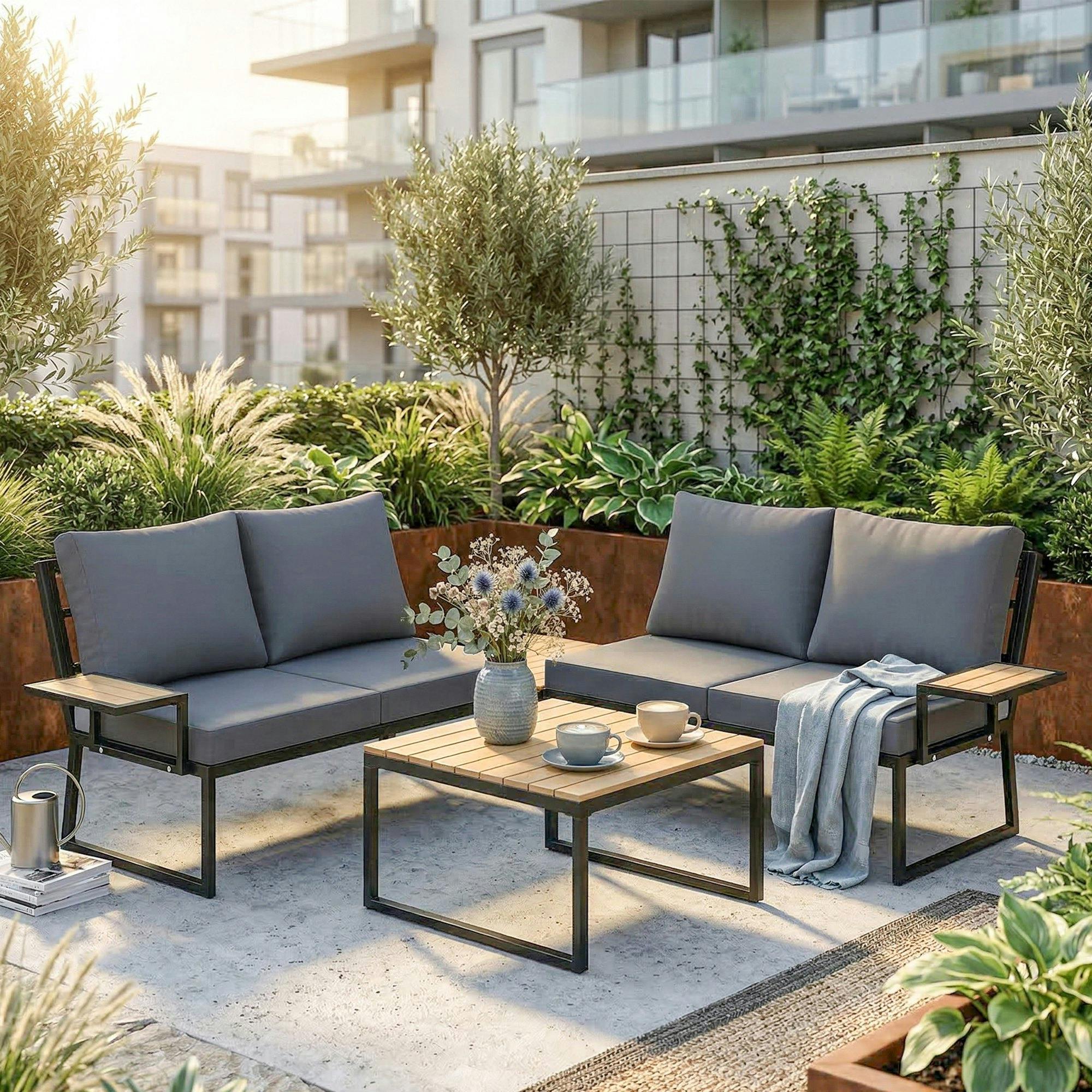 Rackhams 4 Seater Metal Garden Furniture Sofa Set, Nesting Tables, Teak - Not Included - 131.0 - Not Applicable