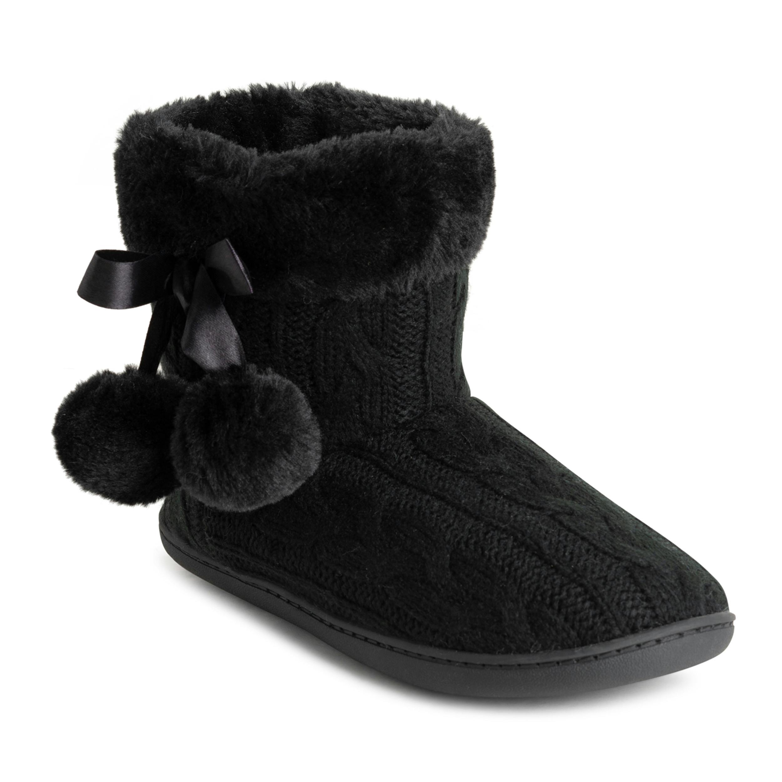 Viva Women's Black Polar Memory Foam Pom Pom Winter Faux Fur Cosy Slippers - 8 - Jet