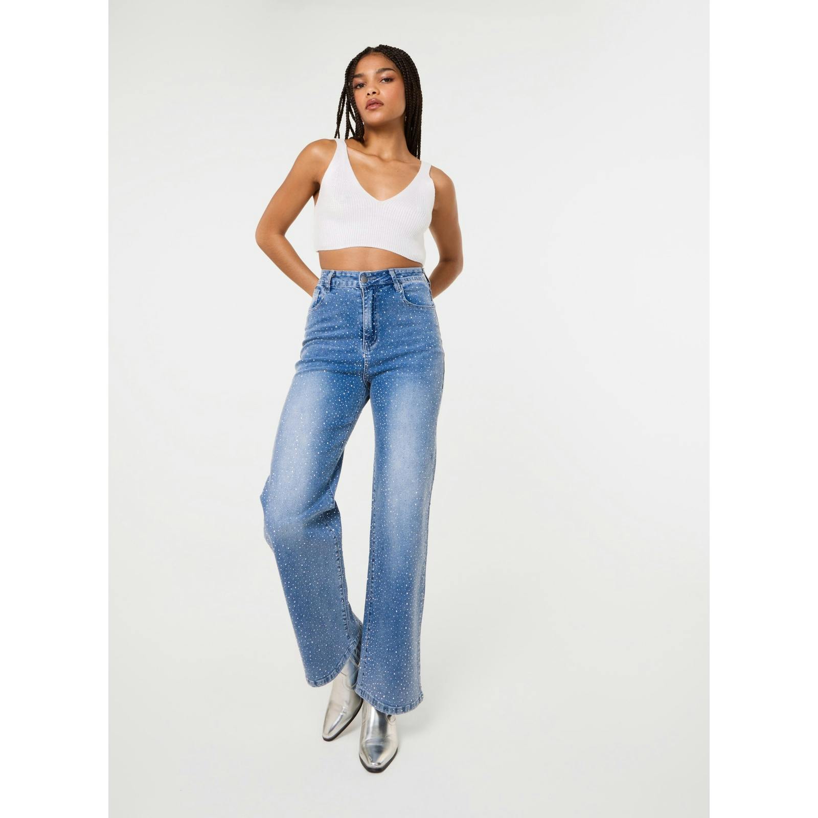 Pink Vanilla Pink/Light/Blue Vanilla Diamante Jeans - Uk 10