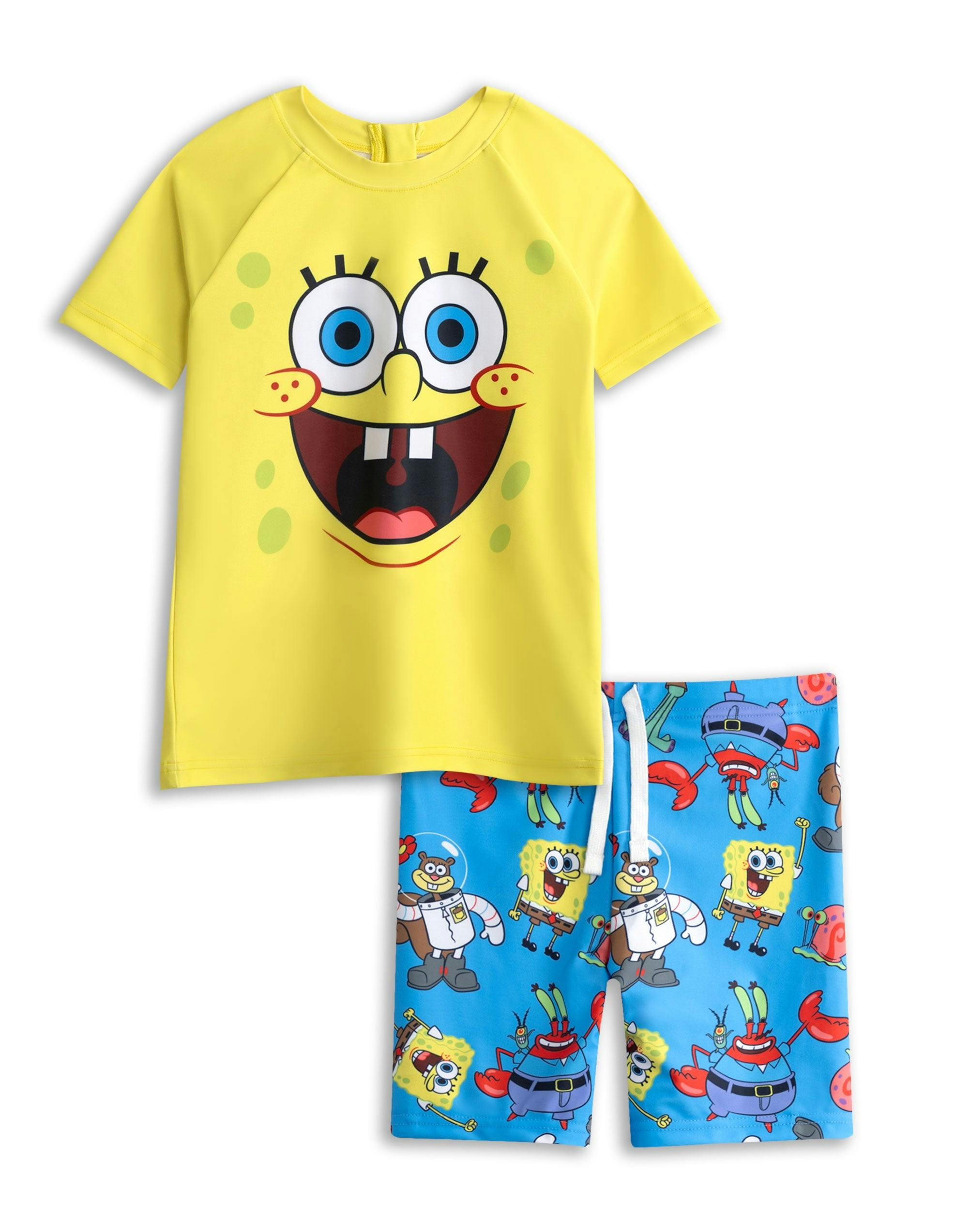 Vanilla Underground Boys Yellow Spongebob Squarepants Character Face 2 Piece Swim Set - 9-10 Years