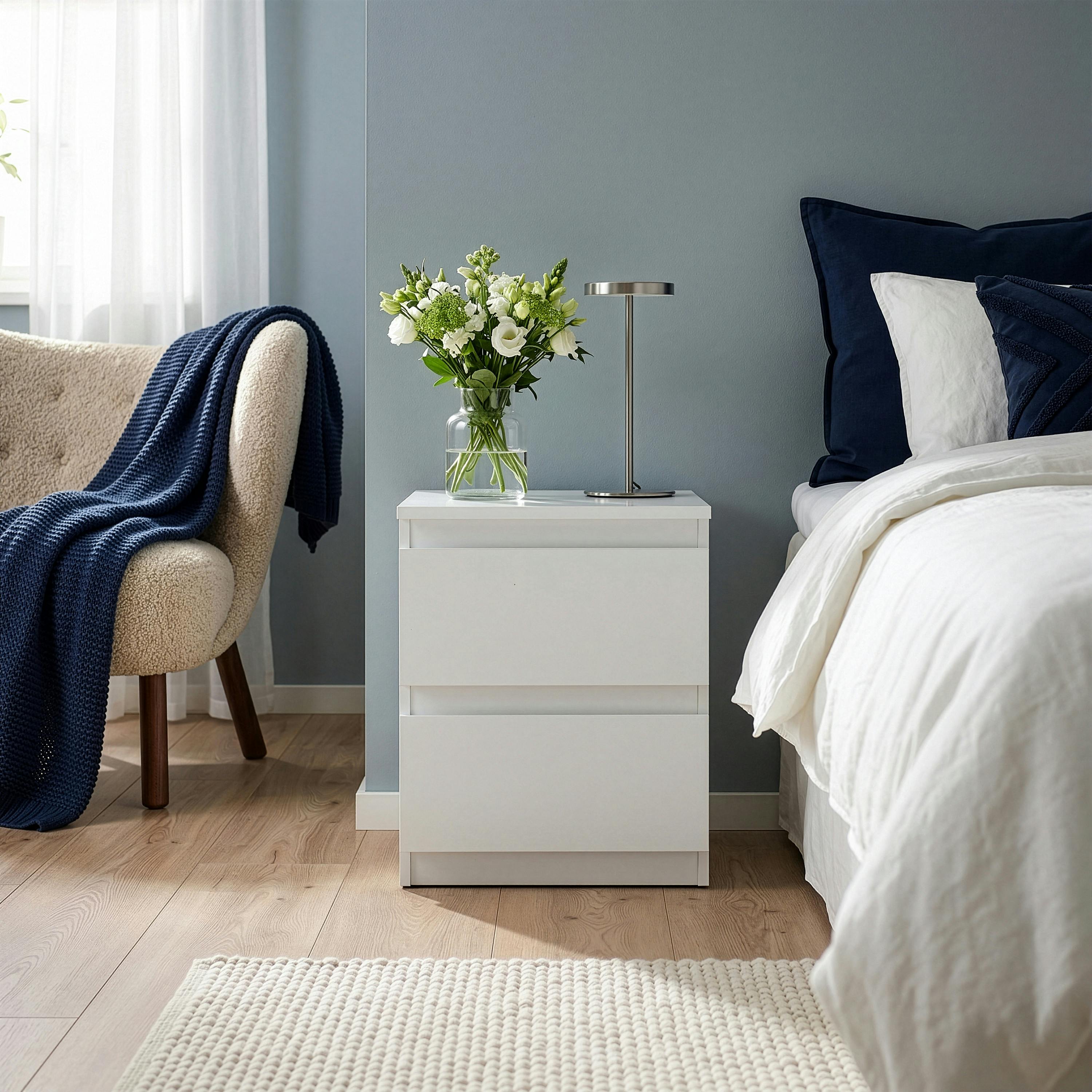 Rackhams White Edmore 2 Drawer Bedside Table In - W 41.8 X H 49.3 X D 32.2Cm - Manufactured Wood - 1