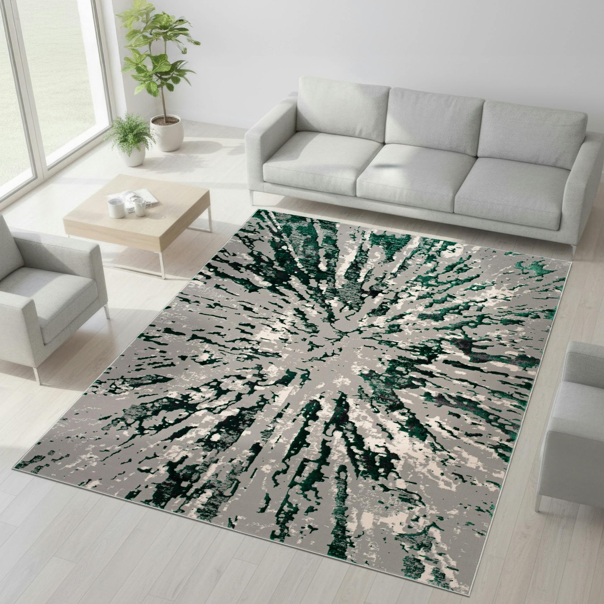 Rackhams Light Sunset Modern Shimmer Rug - Emerald - 200Cm X 290Cm (6.5Ft X 9.5Ft)
