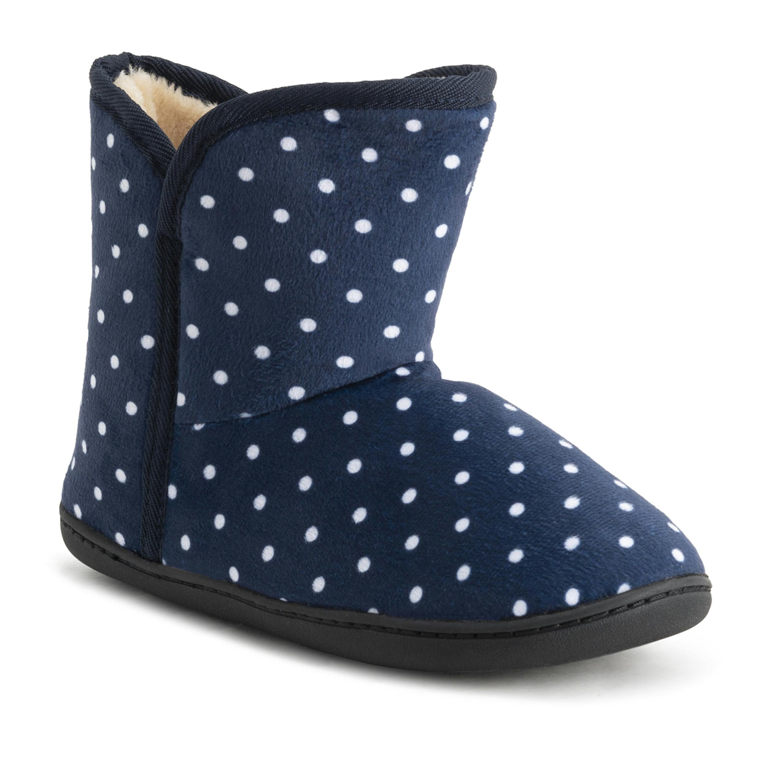 Viva Women's Polar Memory Foam Faux Fur Rubber Sole Cosy Slippers - 7 - Navy / Spot