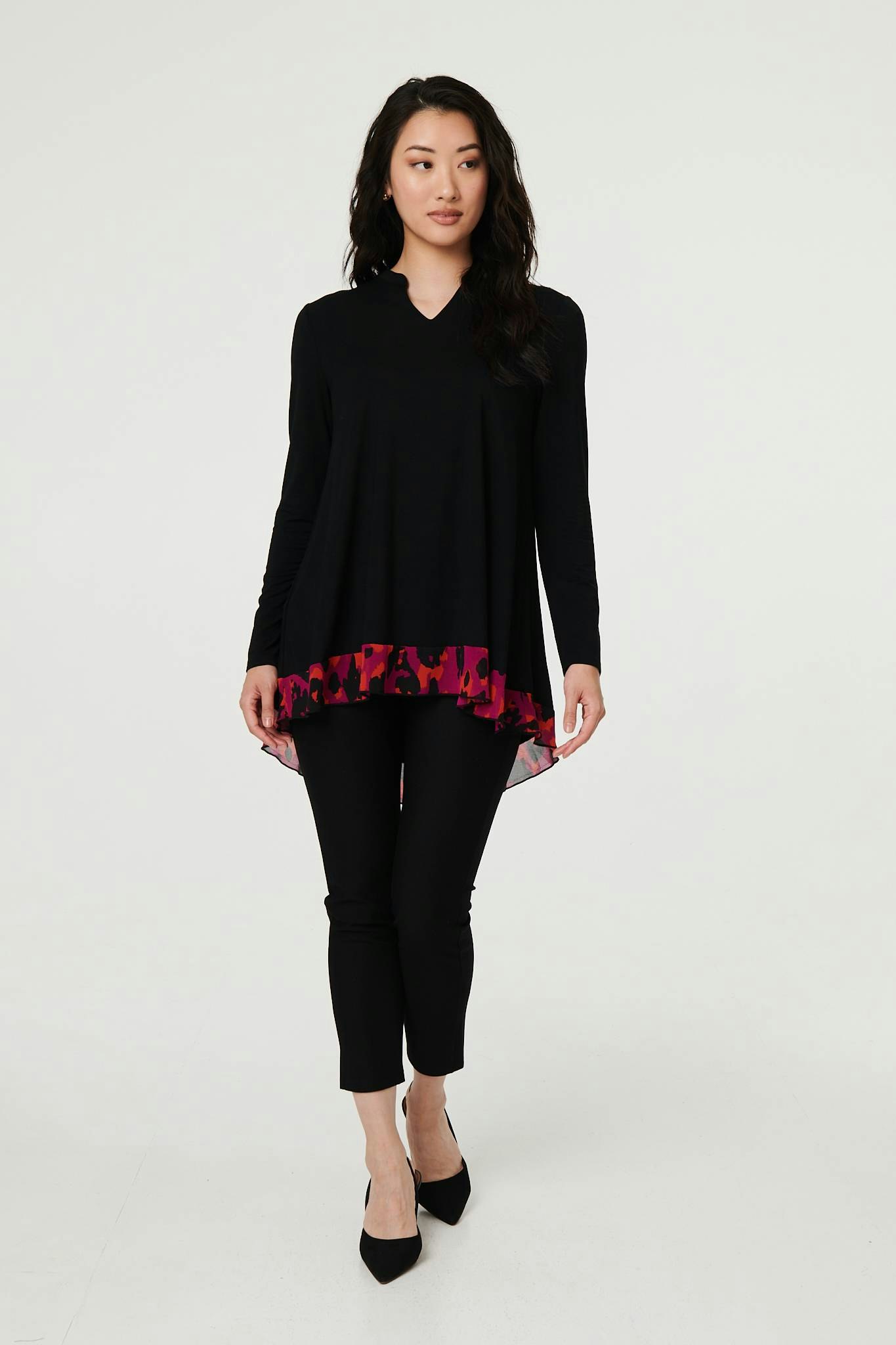 Izabel London Black Animal Print Semi Sheer Relaxed Top - 12