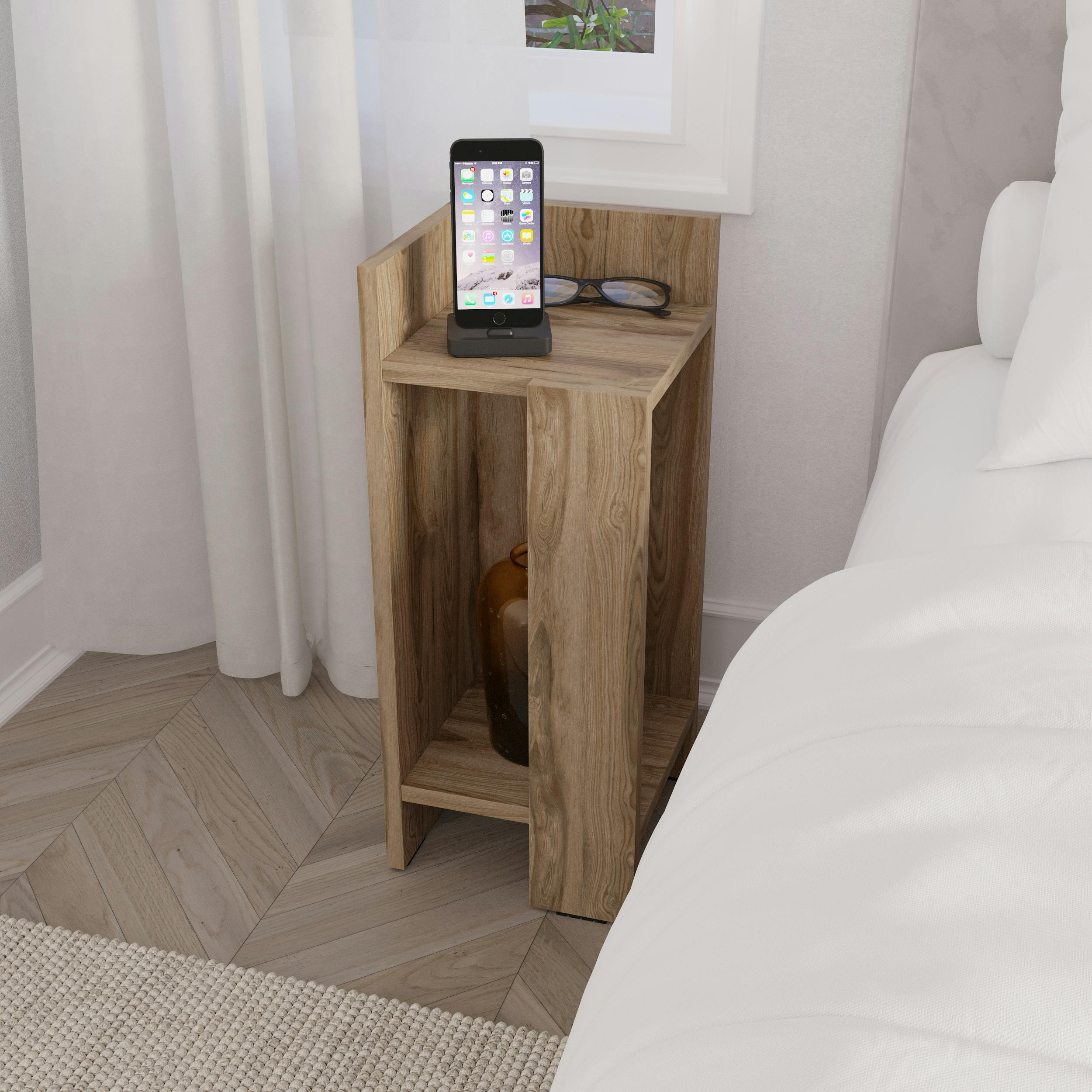 Decortie Elos Modern Bedside Table Left Module Narrow 25Cm - Whiskey Oak
