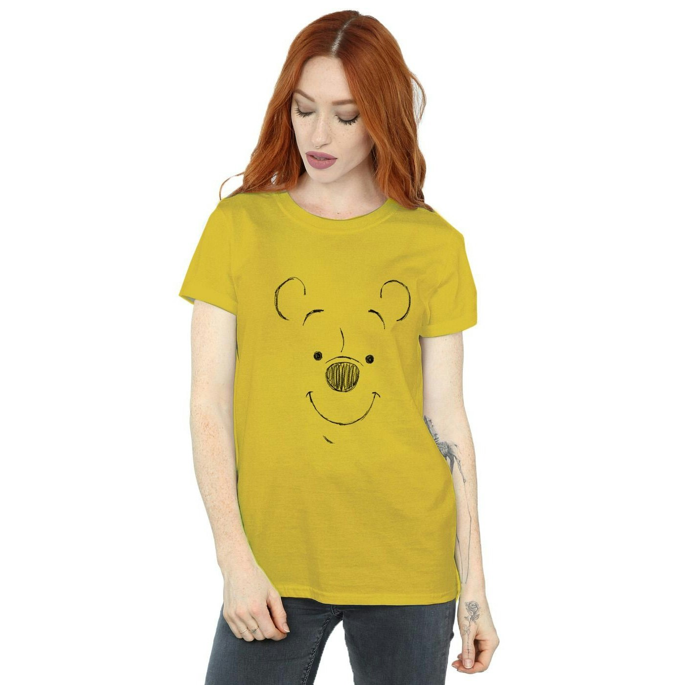Disney Women's / Winnie The Pooh Winnie The Pooh Face Cotton Boyfriend T-Shirt - Daisy - Daisy - Medium