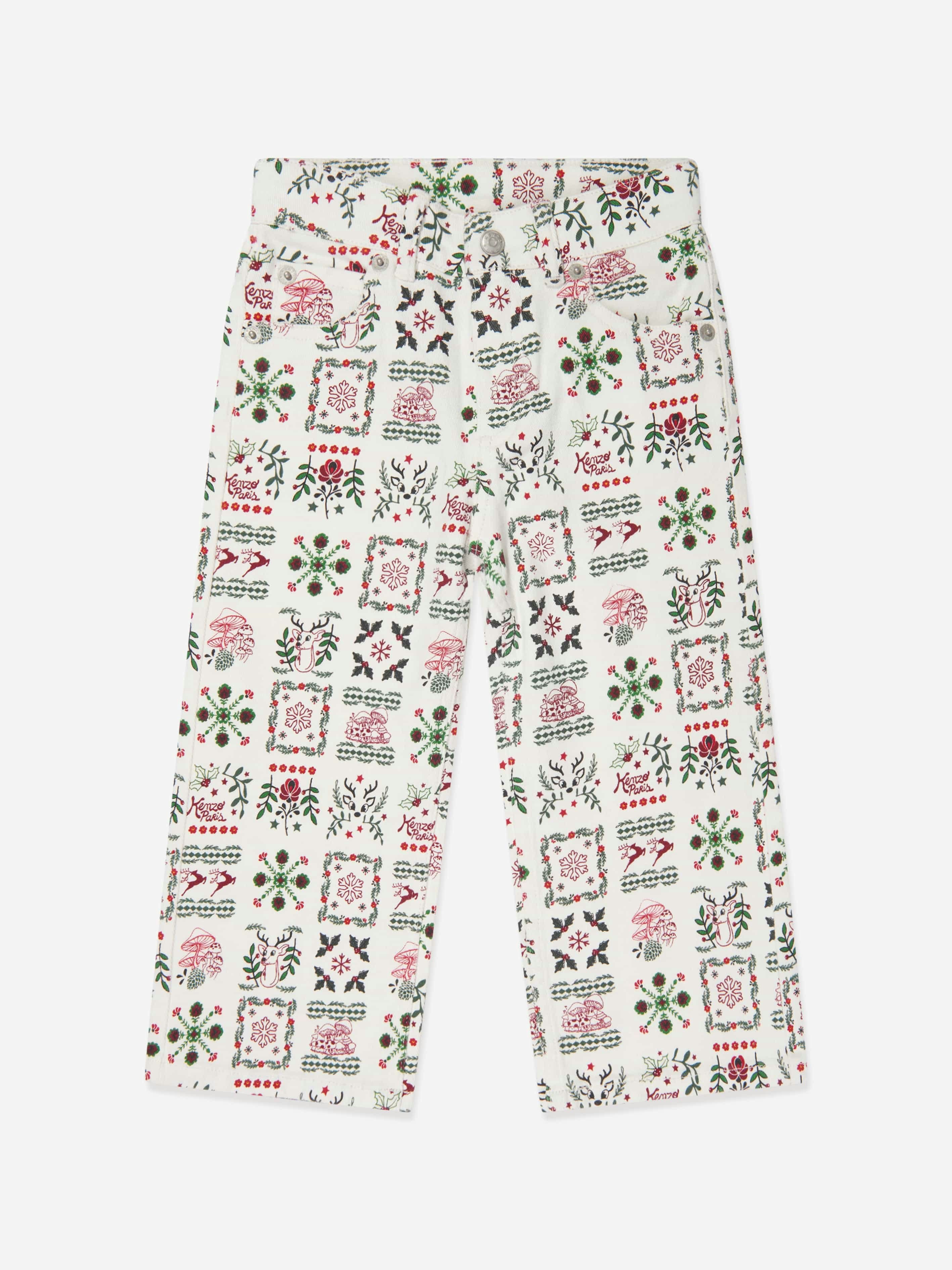 Kenzo Kids Girls Ivory Kenzo Seasonal Print Trousers In - 14 Yrs