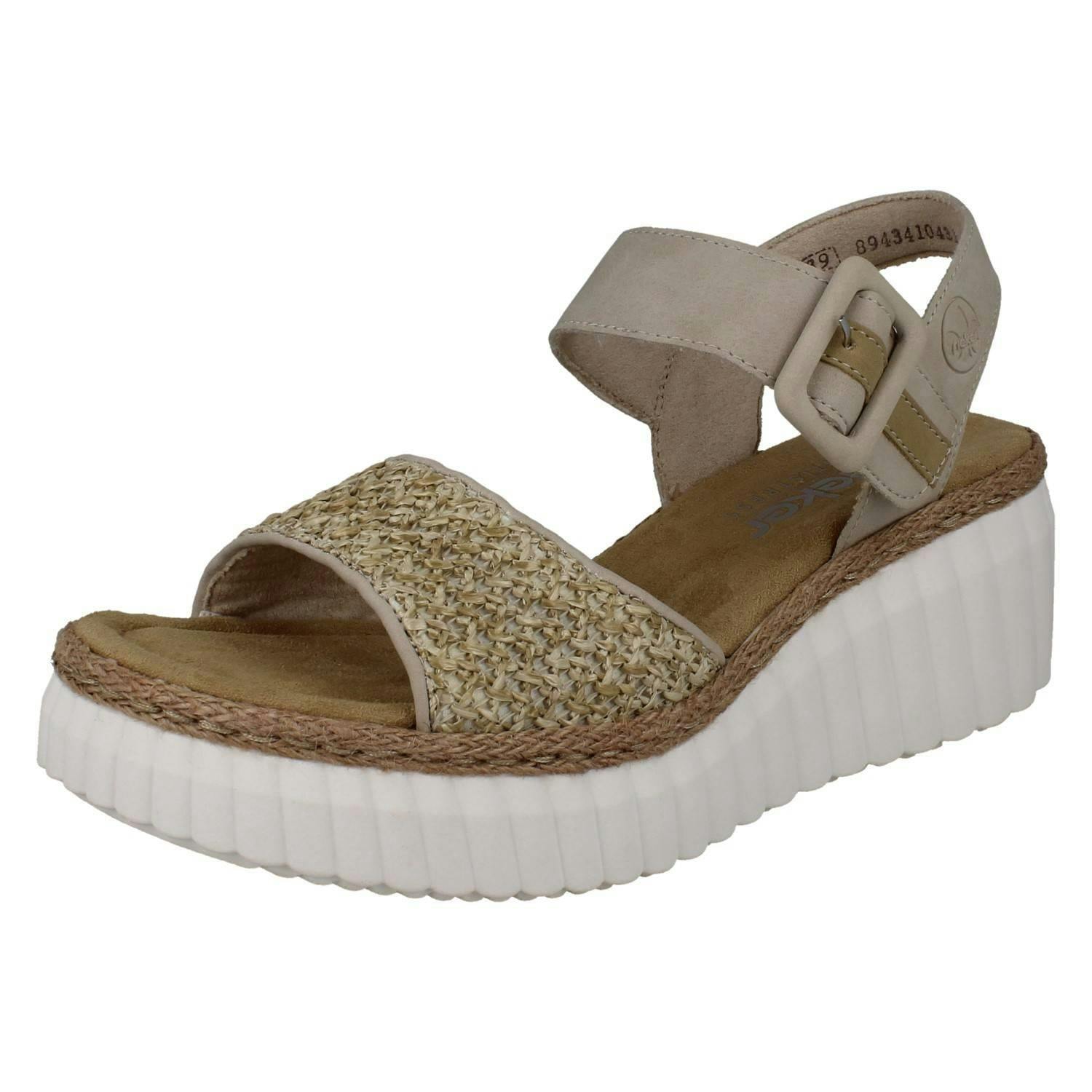 Rieker Women's Beige Wedge Sandals 69176 - Uk 5