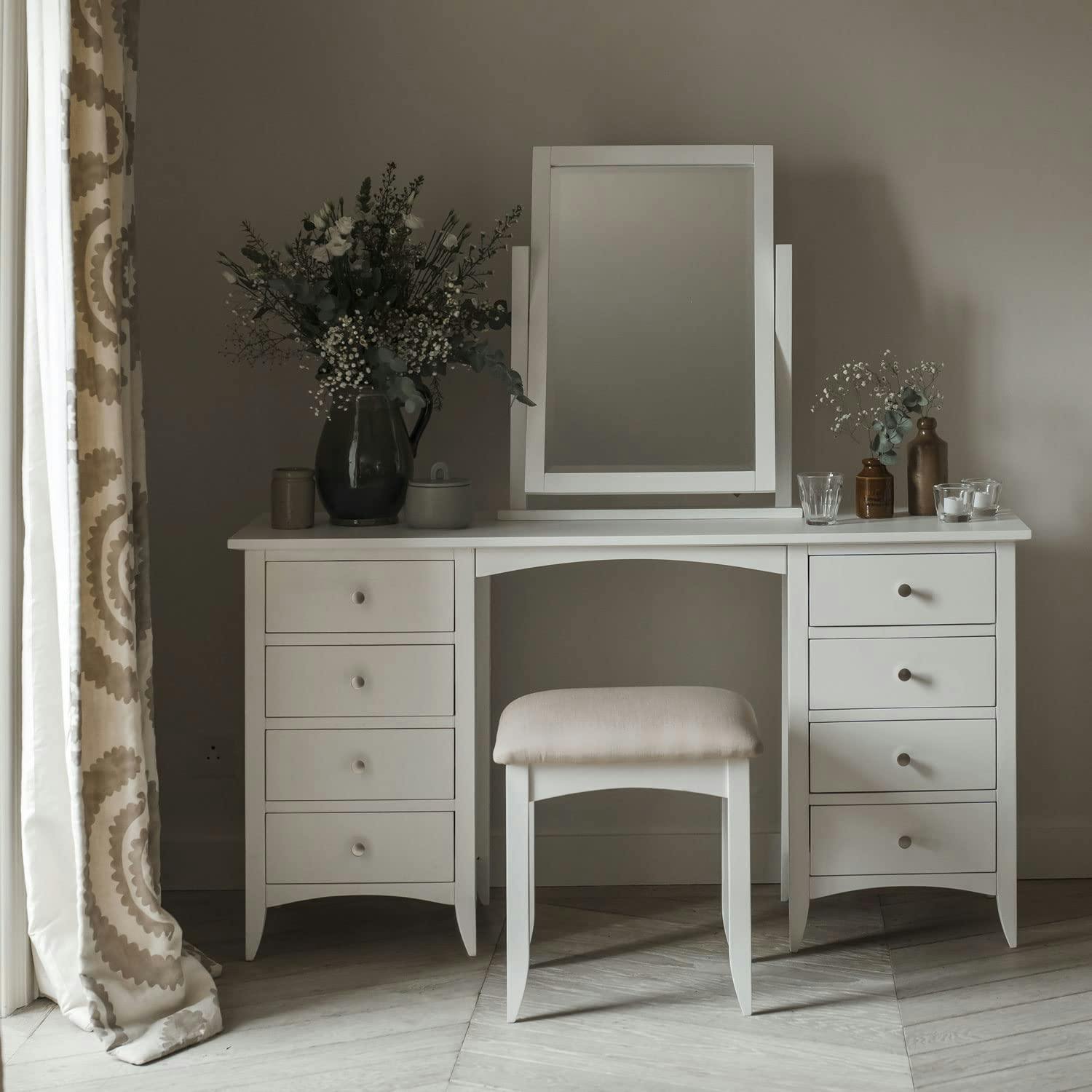 Rackhams White Edward Hopper Pedestal Dressing Table With 8 Drawers