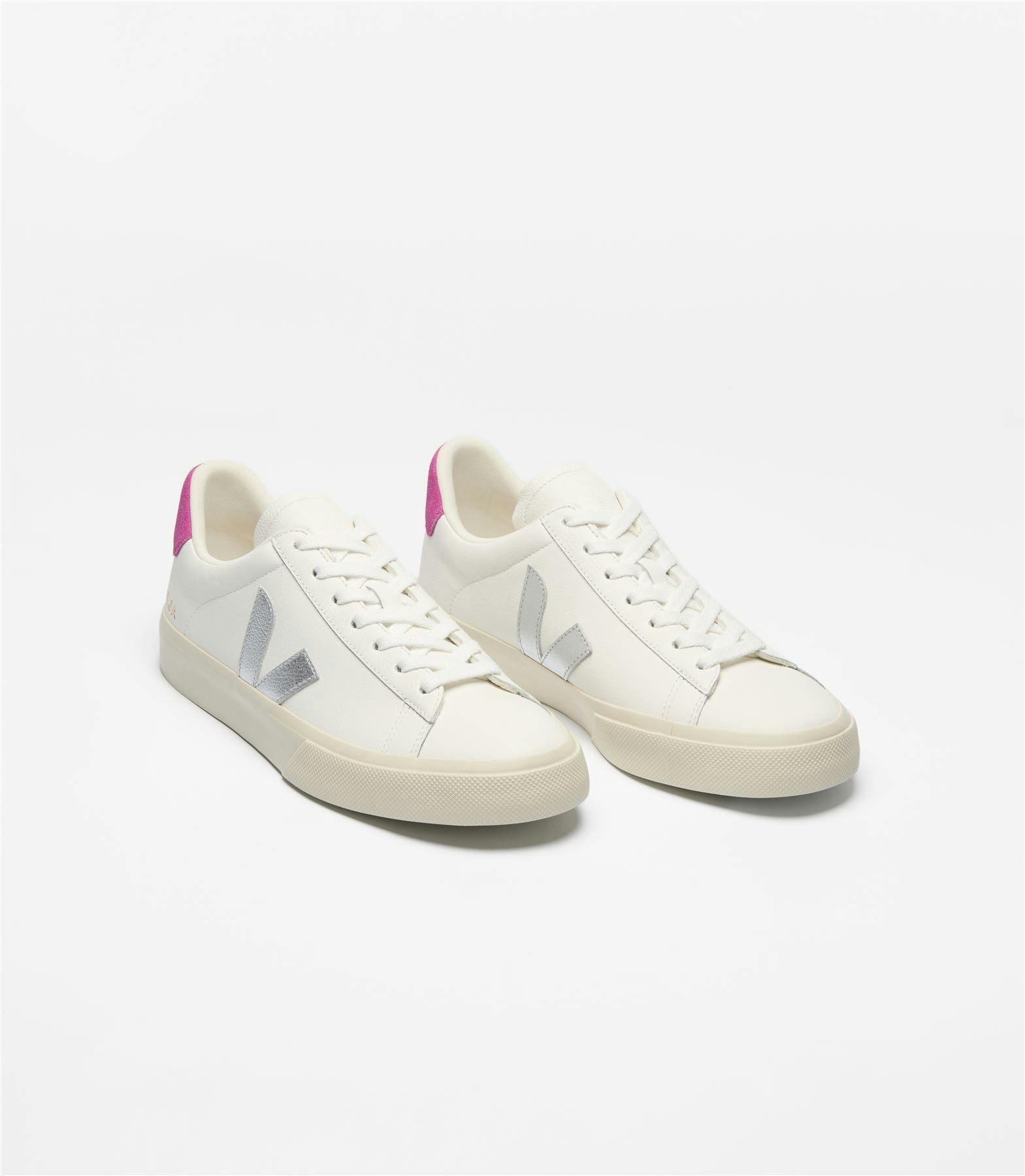 Veja Women's White/Silver Campo Leather /Ultraviolet Trainers - Uk 3 / Eu 36 / Us 5