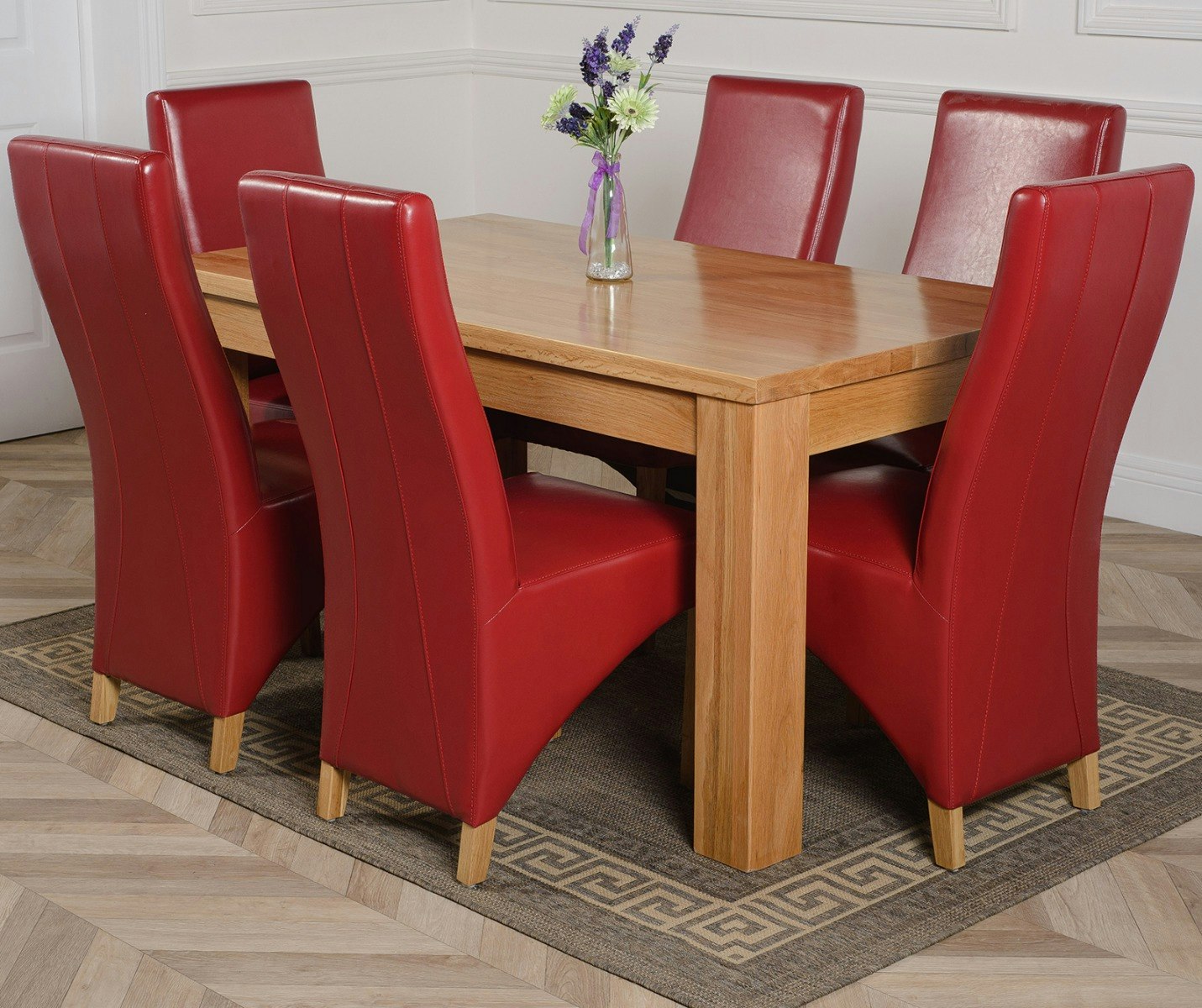 Rackhams Burgundy Dakota Oak Dining Table With Lola Leather Chairs - 6 Chairs 152X87x77cm
