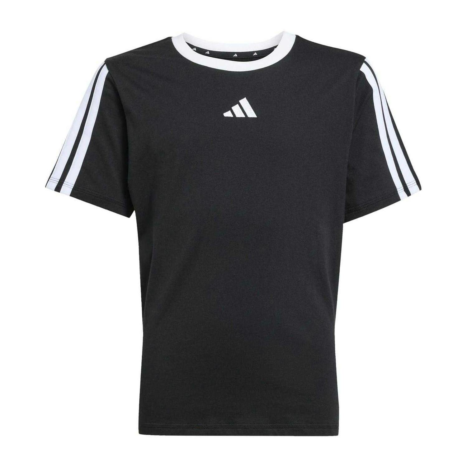Adidas Girls Black/White Essentials 3 Stripes T-Shirt - 9-10 Years - 100% Cotton