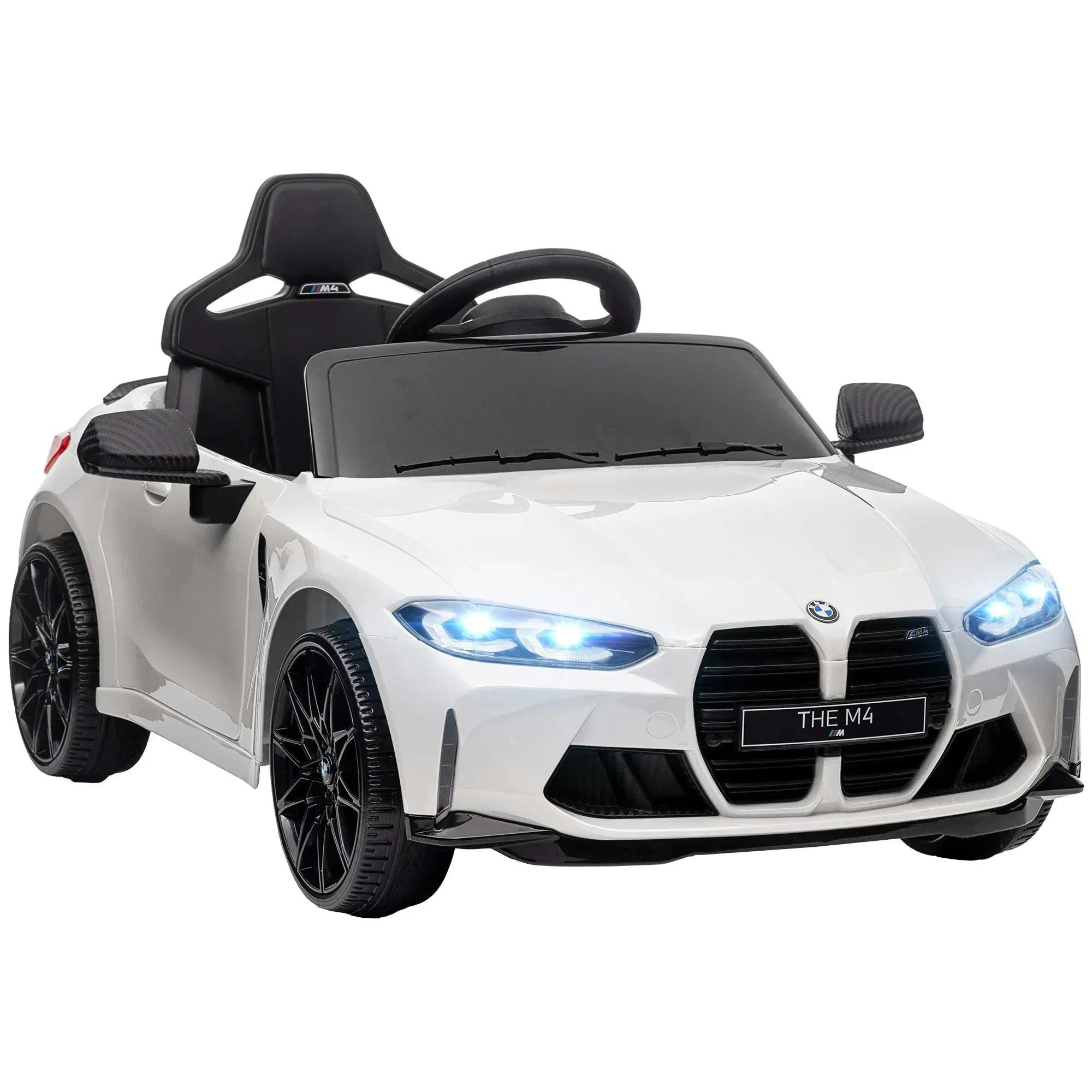 Bobobiy White 12V Bmw Licensed Kids Car, With Easy Transport, Remote Control, Suspension, Music, Horn, Led Lights,