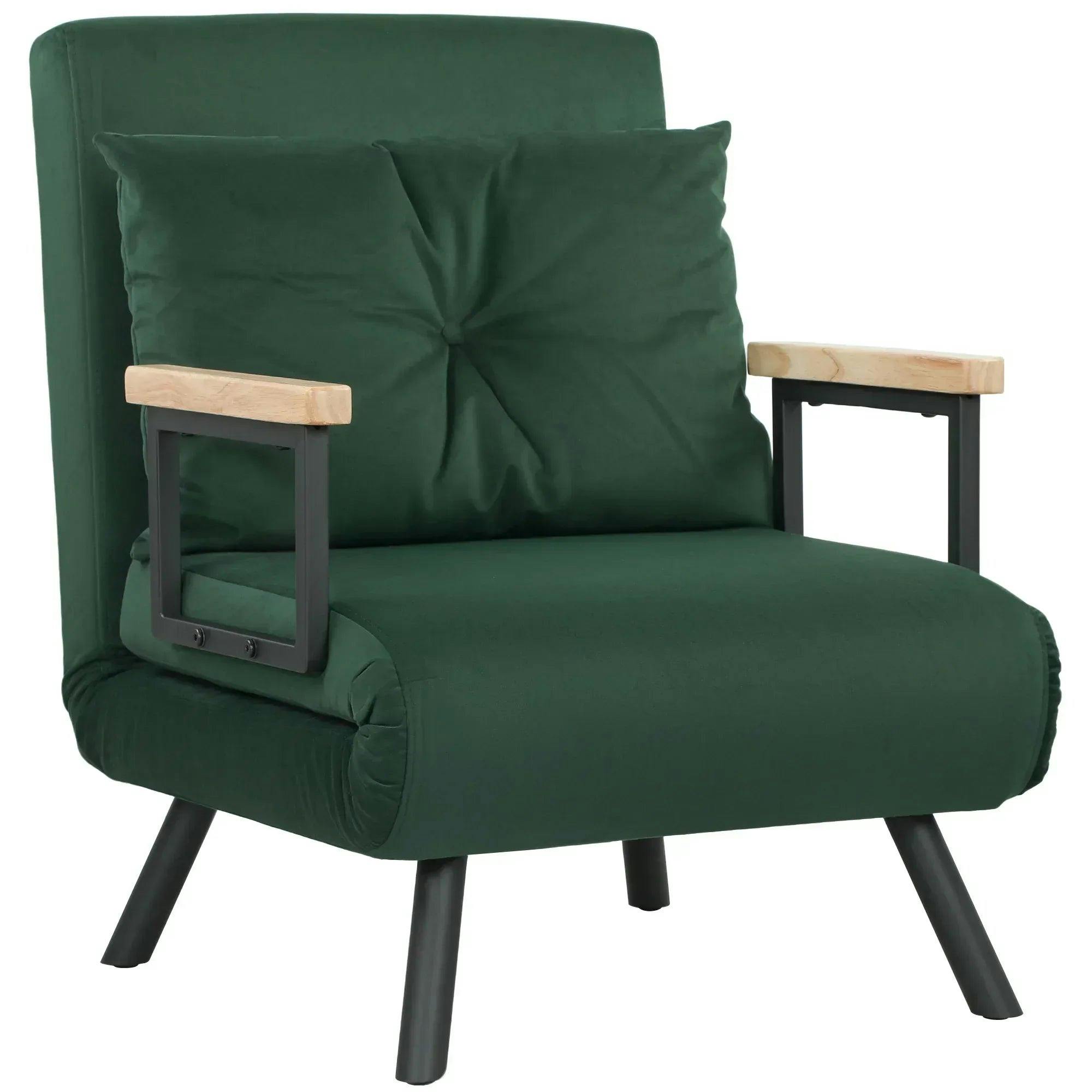 HOMCOM Single Chair Bed Settee - Click Clack Convertible - 5 Position Back - Green Velvet - 150cm Bed - Image 9