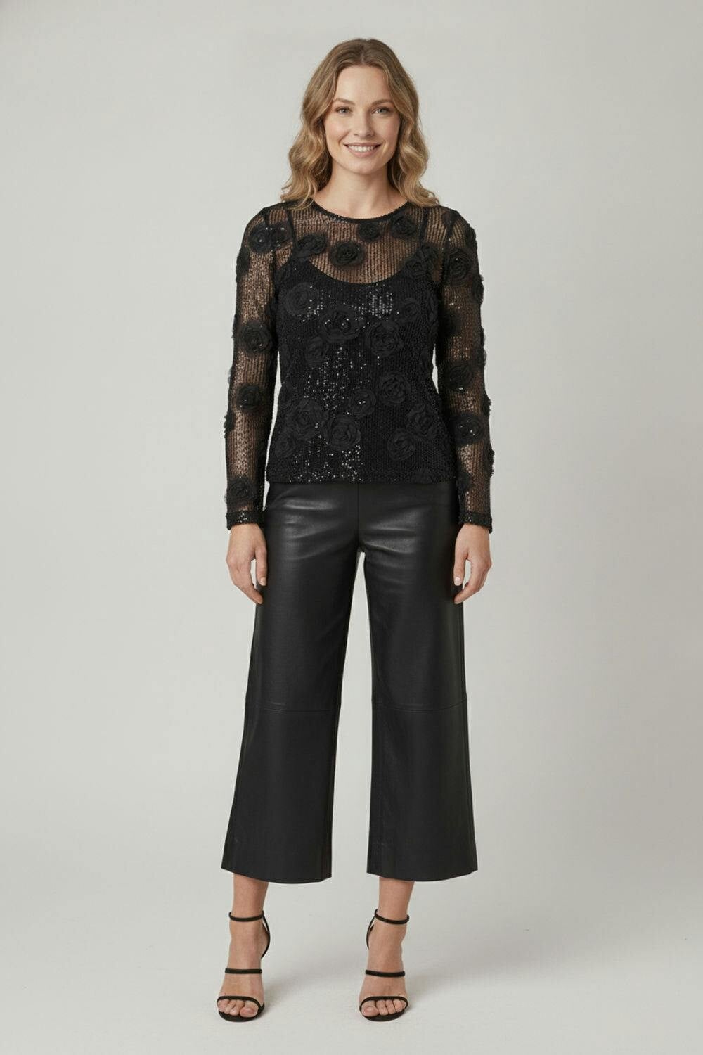 Izabel London Black Sequin Embellished Long Sleeve Top - 16
