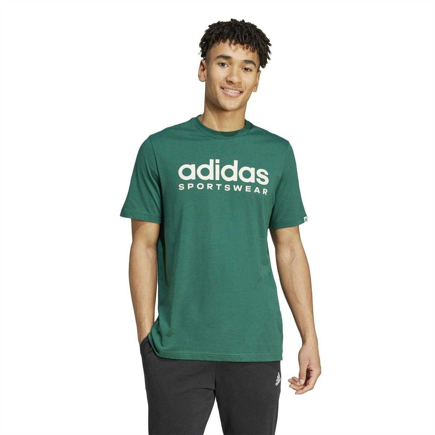 Adidas Men's Green Logo Single Jersey T-Shirt - College - S - College - 100% Mixed