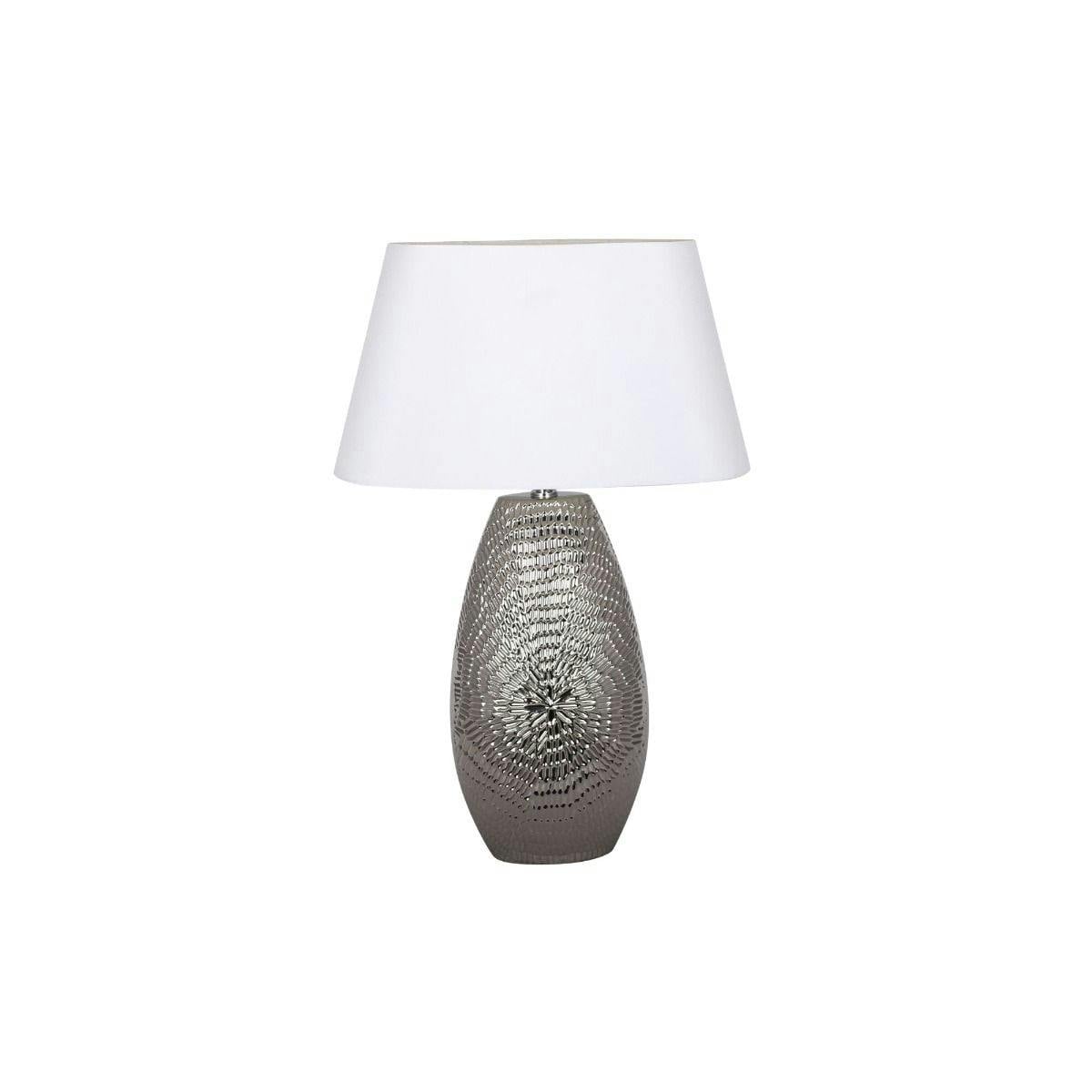 Pagazzi Lighting Silver/White Caitlin Oval Ceramic Table Lamp With Shade