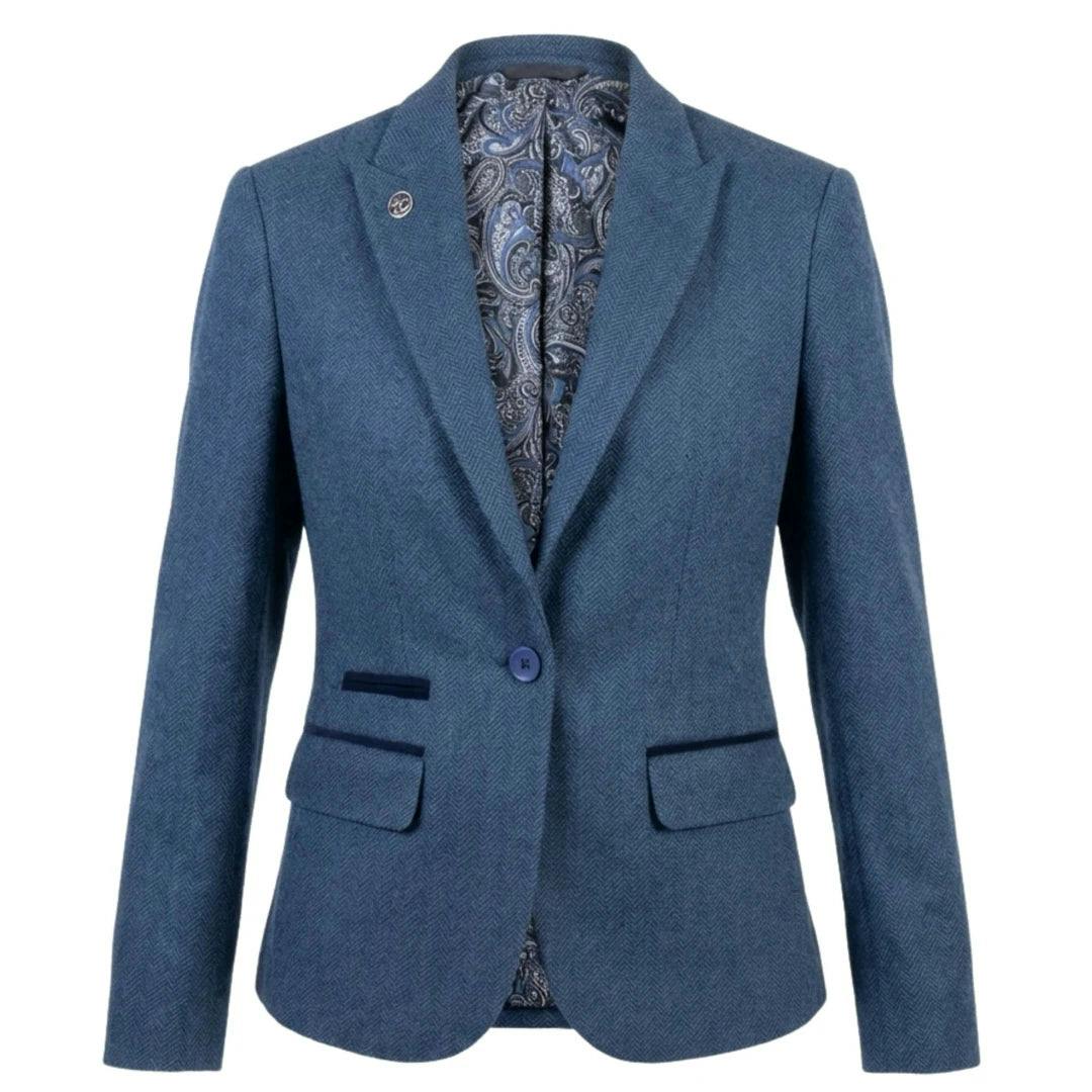 Truclothing Women's Blue Imw-01 - Tweed Herringbone Blazer Waistcoat - Uk 18 - Blazer