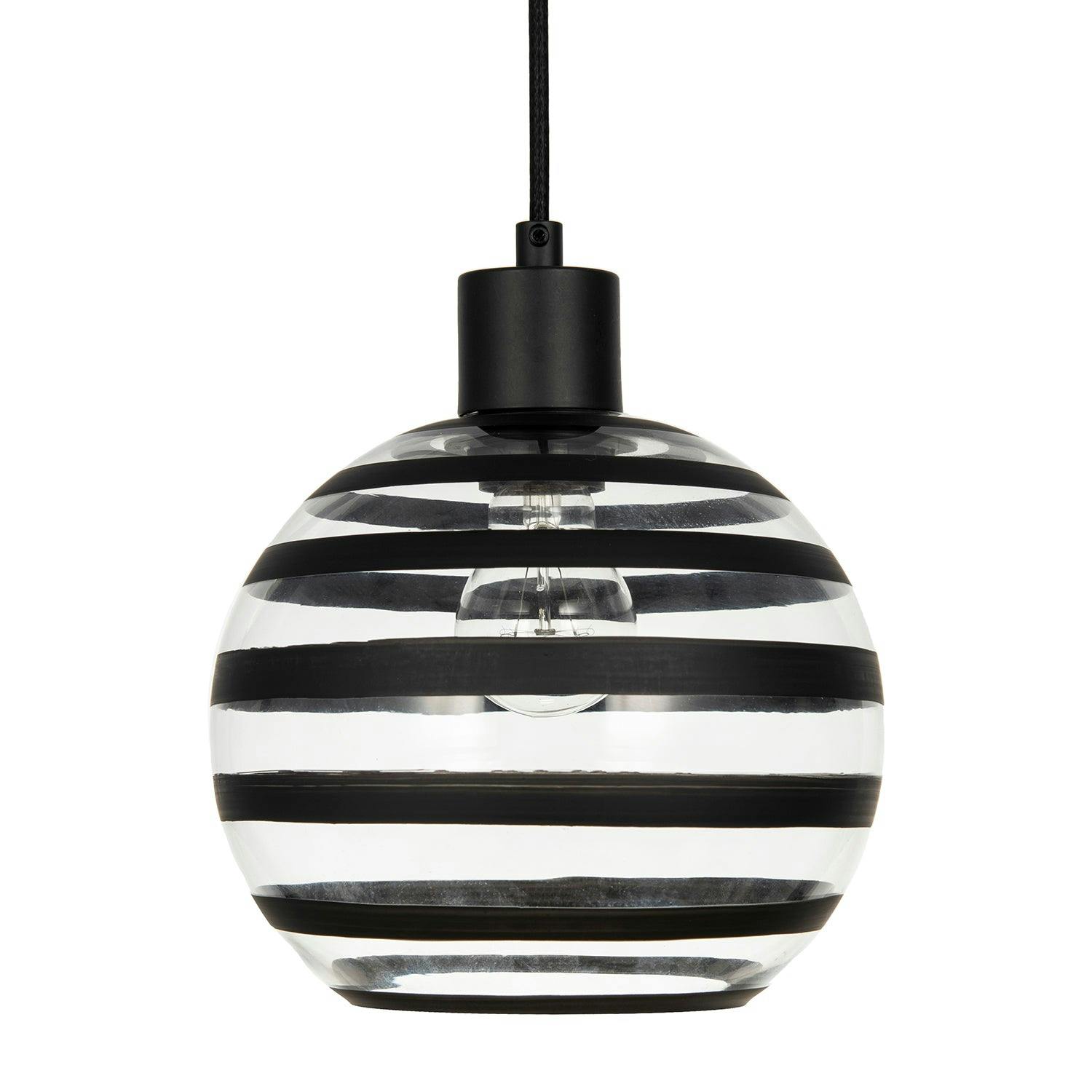 Happy Homewares Light/Black Modern Round Glass Pendant Shade With Horizontal Bands