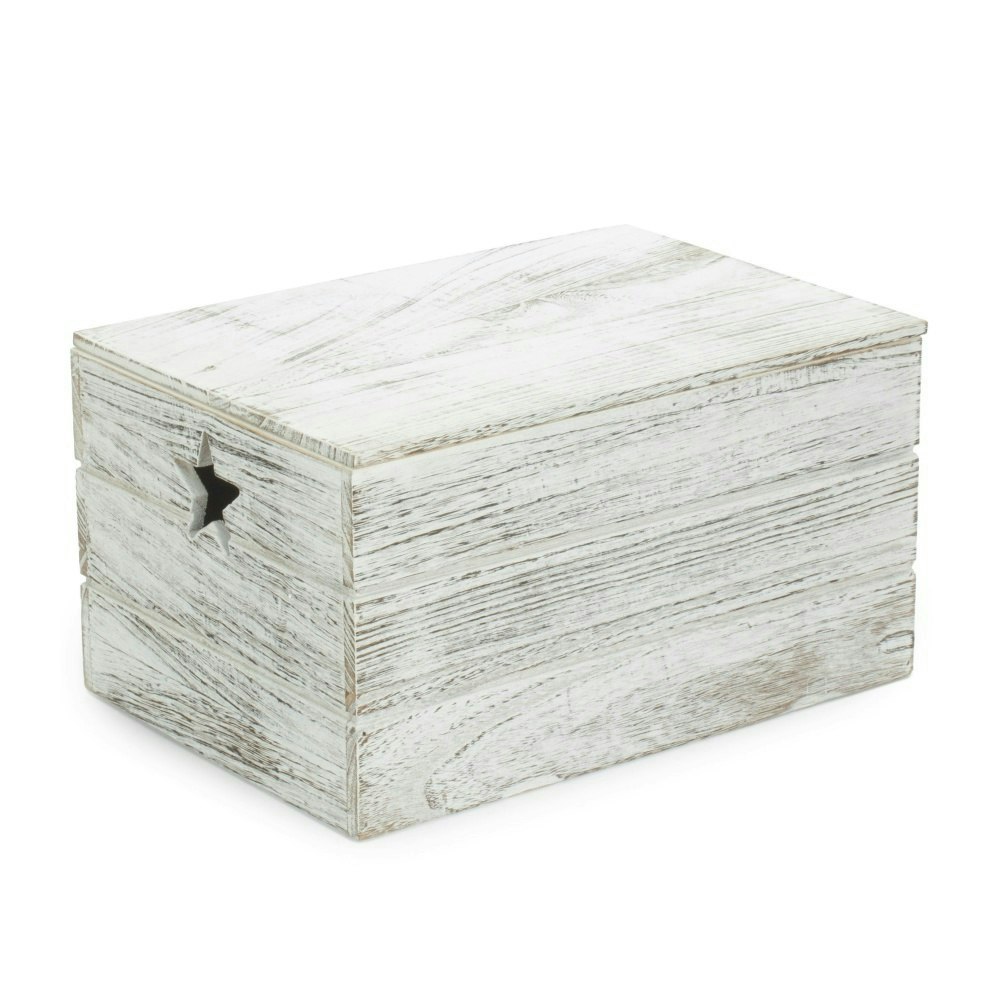 Rackhams Red/White Vintage Effect Star Cut Wooden Storage Box - Large