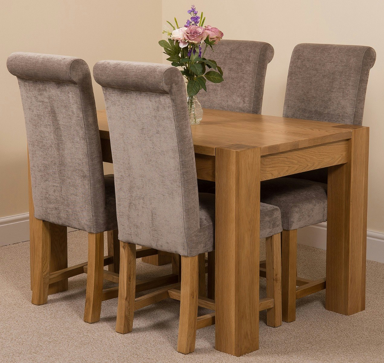 That's Furniture Grey Kuba Oak Dining Table With Washington Fabric Chairs - 4 Chairs Small