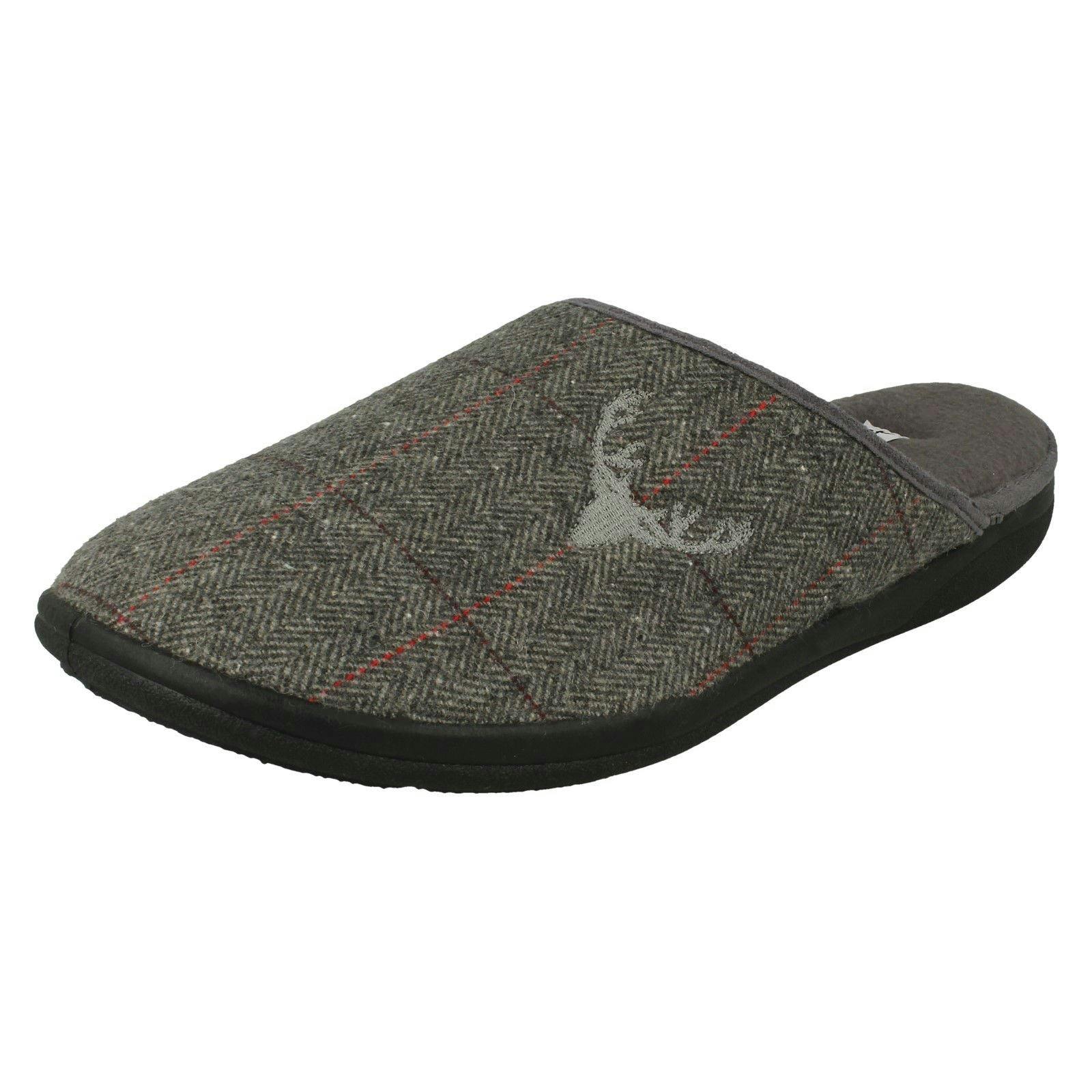 Padders Men's Grey Stag Detailed Mule Slippers Stag - Combi - Uk 7