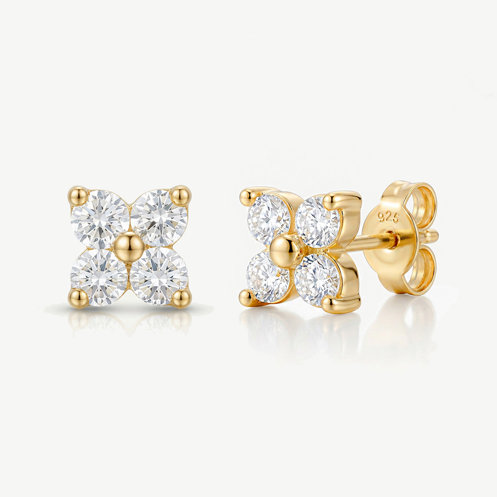 Muchv Gold Tiny Hydrangea Stud Earrings