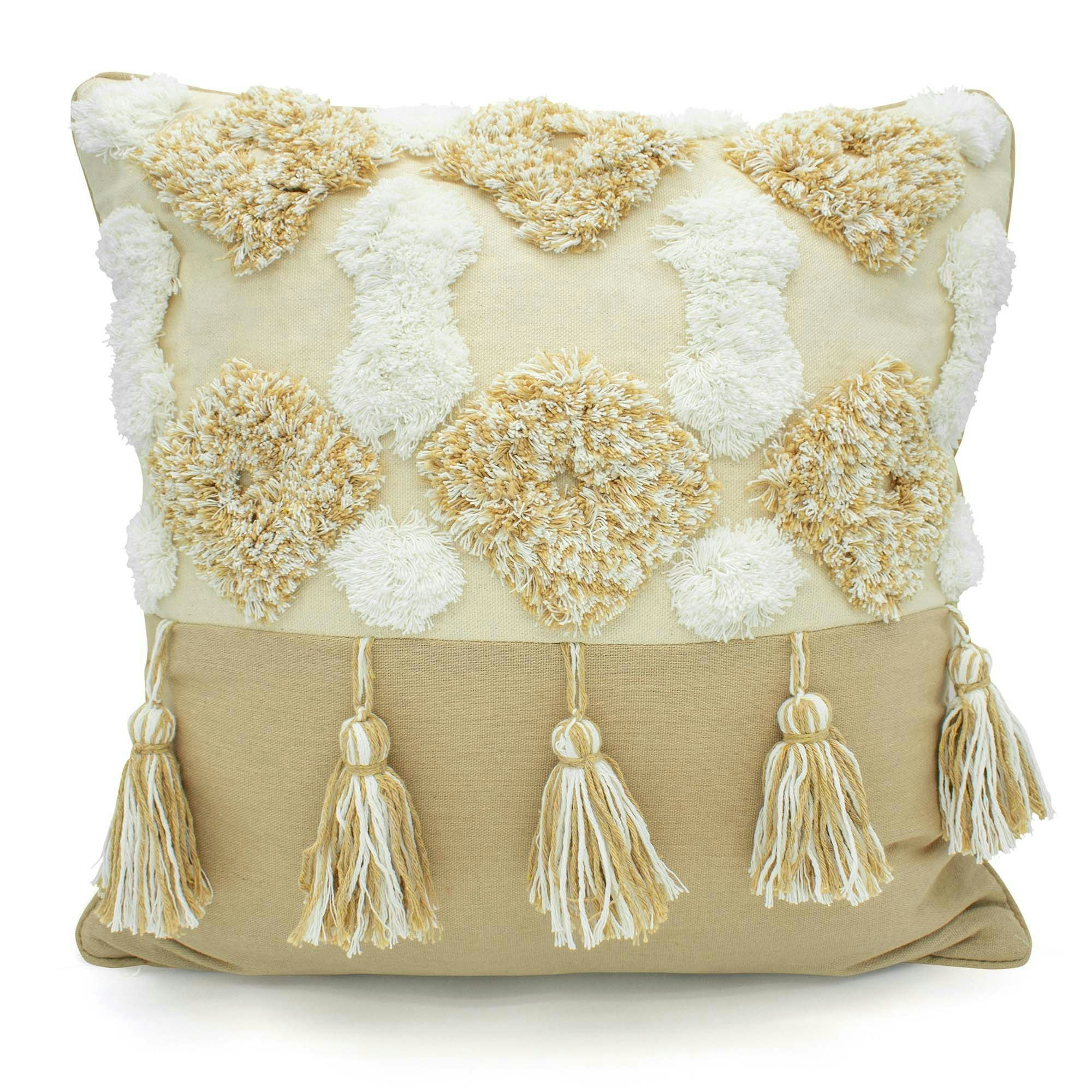 Rackhams Cream Boho Tassle Heavy Tuft Cushion - 43Cm X 43Cm