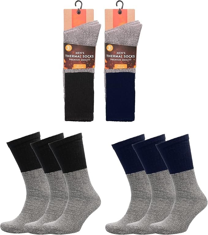 Kav Men's Grey Premium Thick Thermal Socks - Warm Insulated Winter Boot Socks For Cold Weather - Soft, Breathable For Comfort And Support Uk: 7-11 (Grey) - Pack Of 6