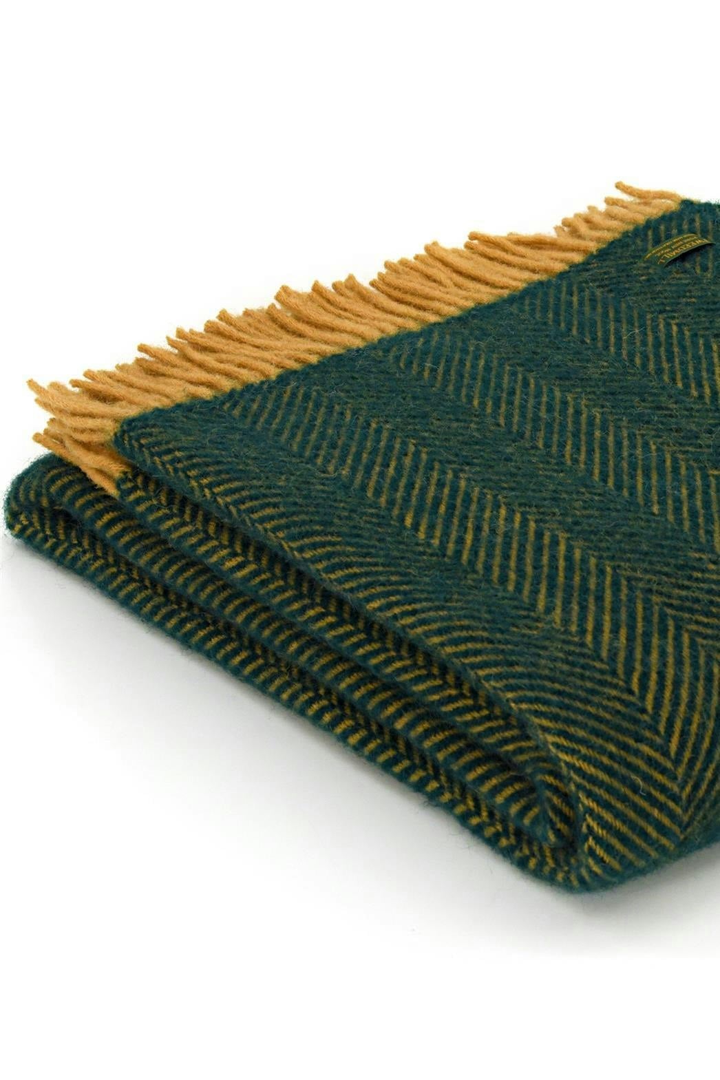 Tweedmill Textiles 100% Pure New Wool Herringbone Throw, Emerald/Mustard, 150x180cm - Image 4
