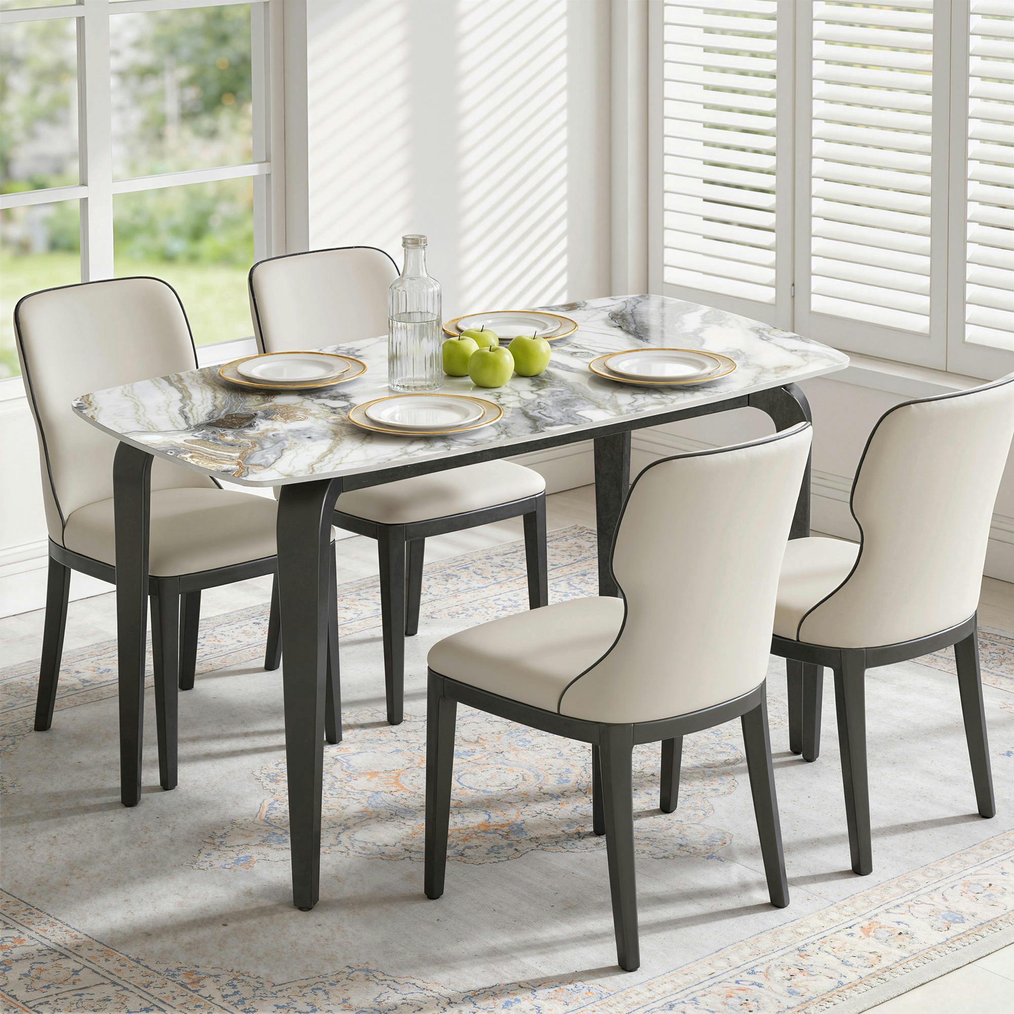 Rackhams White Dining Table For 4, Kitchen Table With Sintered Stone Tabletop - 130 X 70 X 75 Cm