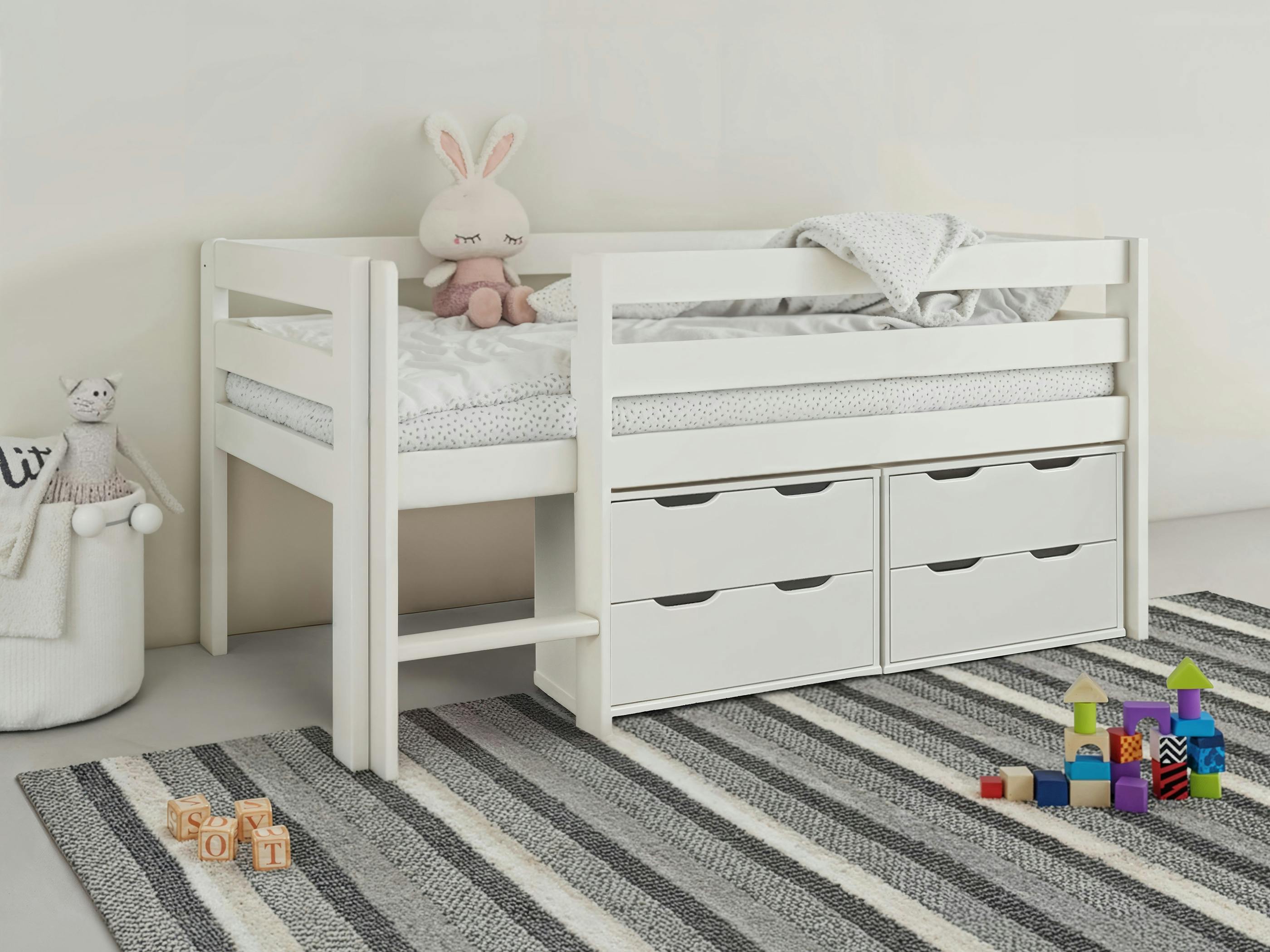 Noomi Unisex White Mid Sleeper Shorty W/ Chest Of Drawers In - Image 2